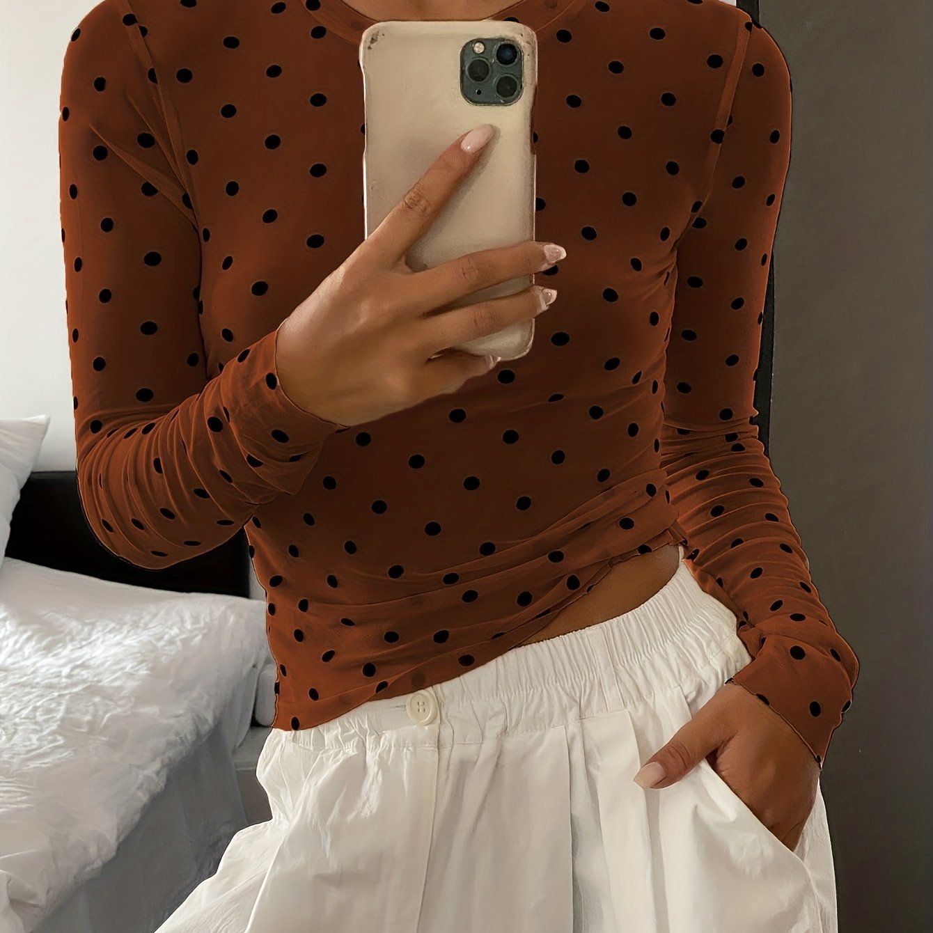 Women'S Mesh Polka Dot Velour T-Shirt - veyora