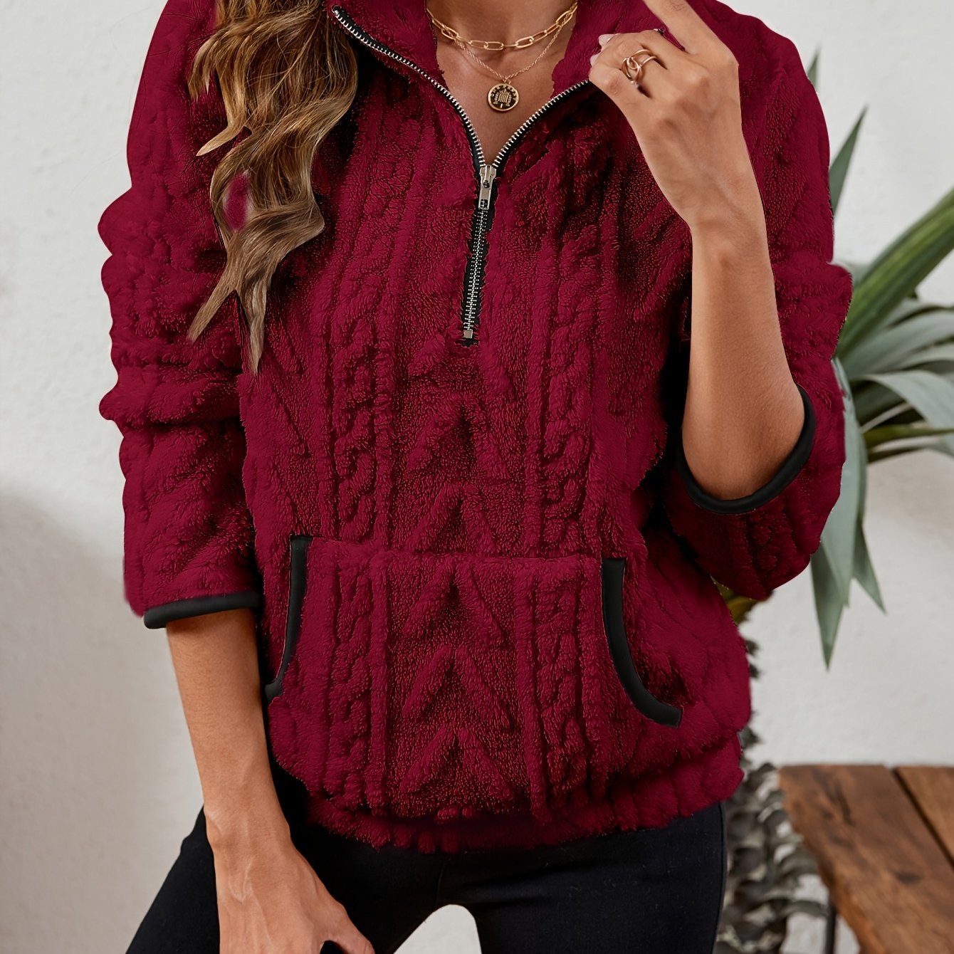 Women'S Half - Zip Stylish Hoodie with Large Pockets - veyora