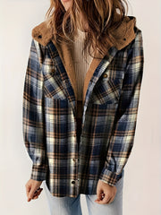 Autumn/Winter Women's Plaid Long - Sleeve Hooded Warm Jacket - veyora