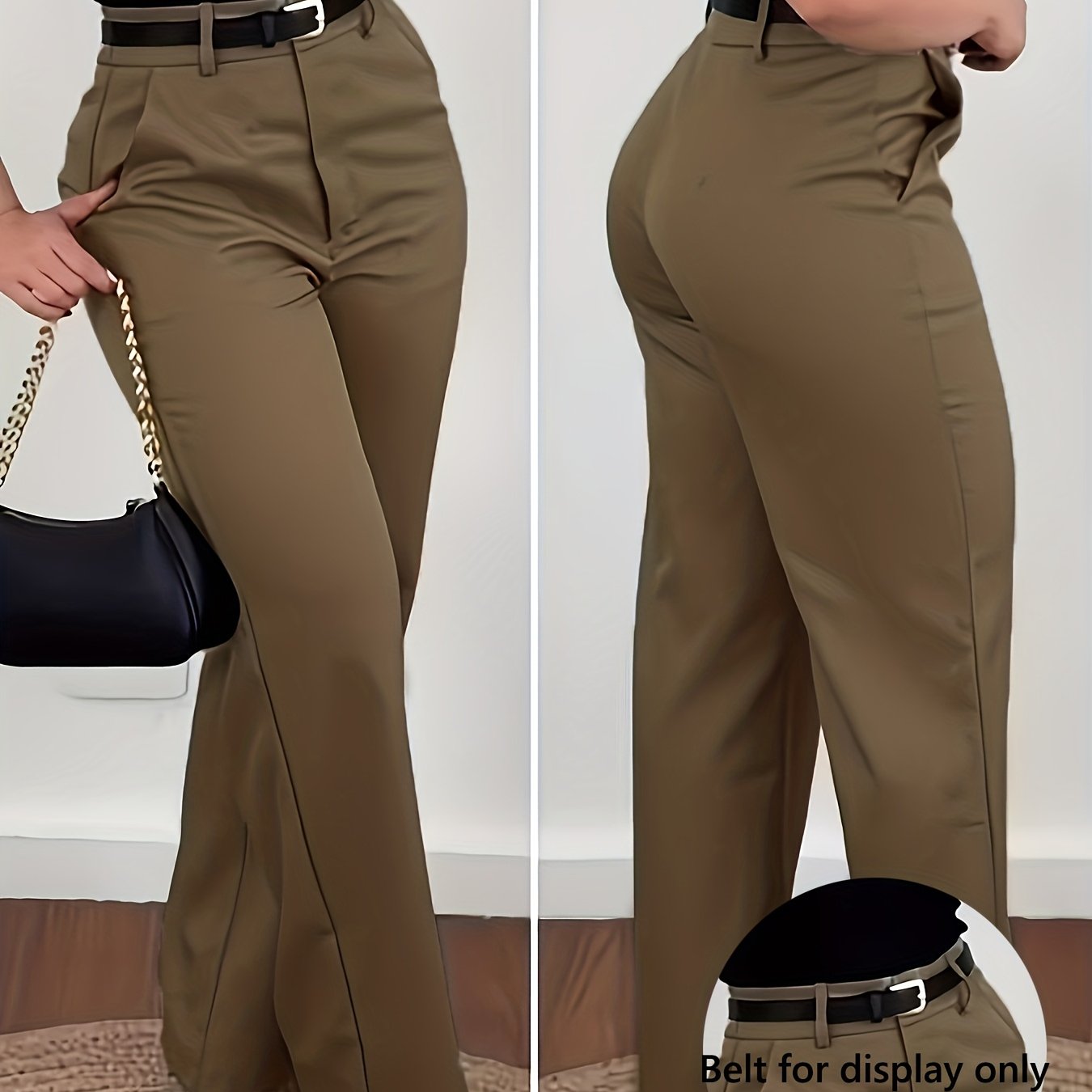 Elegant Solid Color Straight Leg Pants with Diagonal Pockets | All - season Comfort Not Included - veyora
