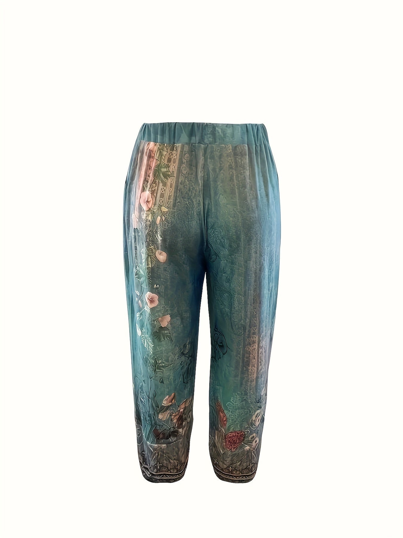 Chic Vintage Floral Capri Pants - Casual and Comfortable with an Elastic Waist and Pockets - veyora
