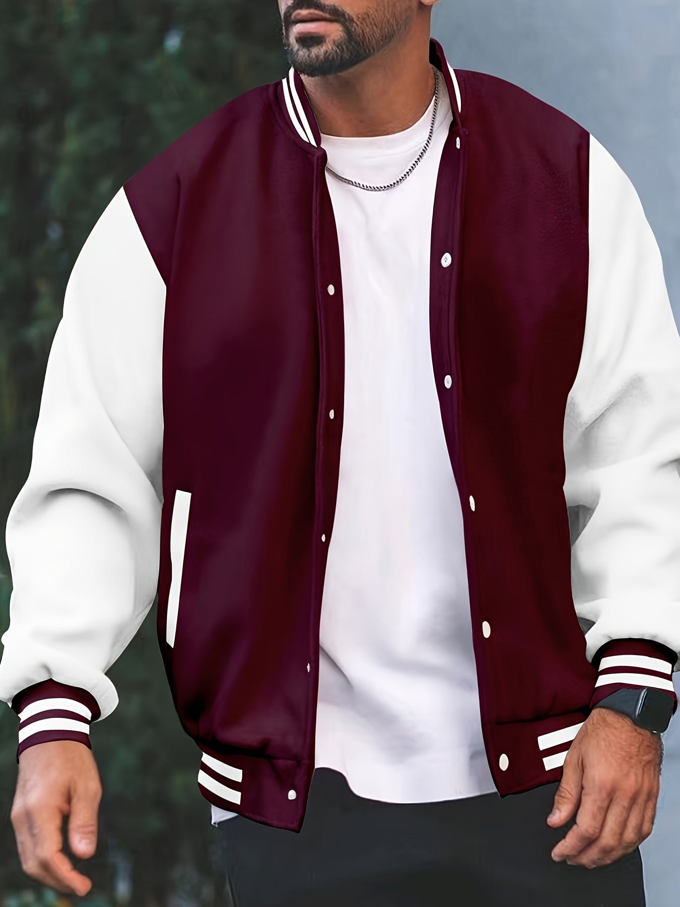 Men's Casual School Team Jacket, Spring and Autumn Fashion Button Baseball Collar Jacket - veyora