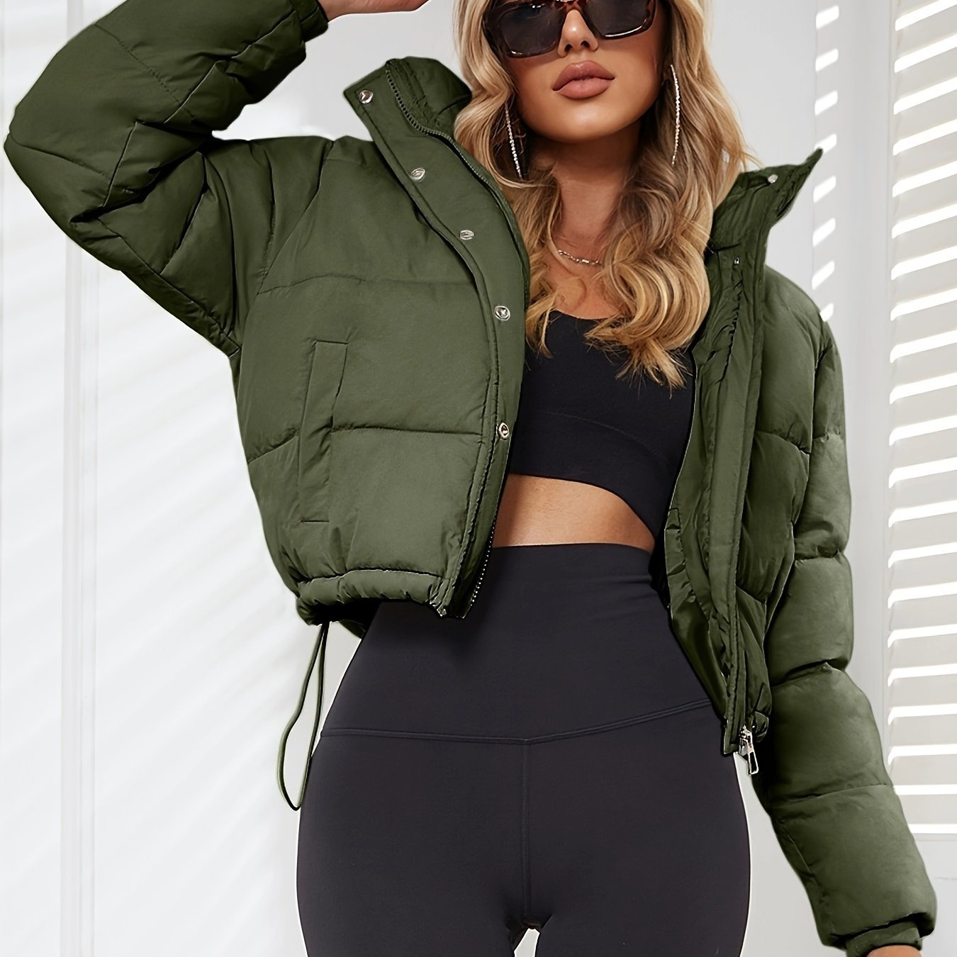 New Women's Jacket Hooded Warm Coat with Drawstring Design, Short Casual Fashion Padded Coat - veyora