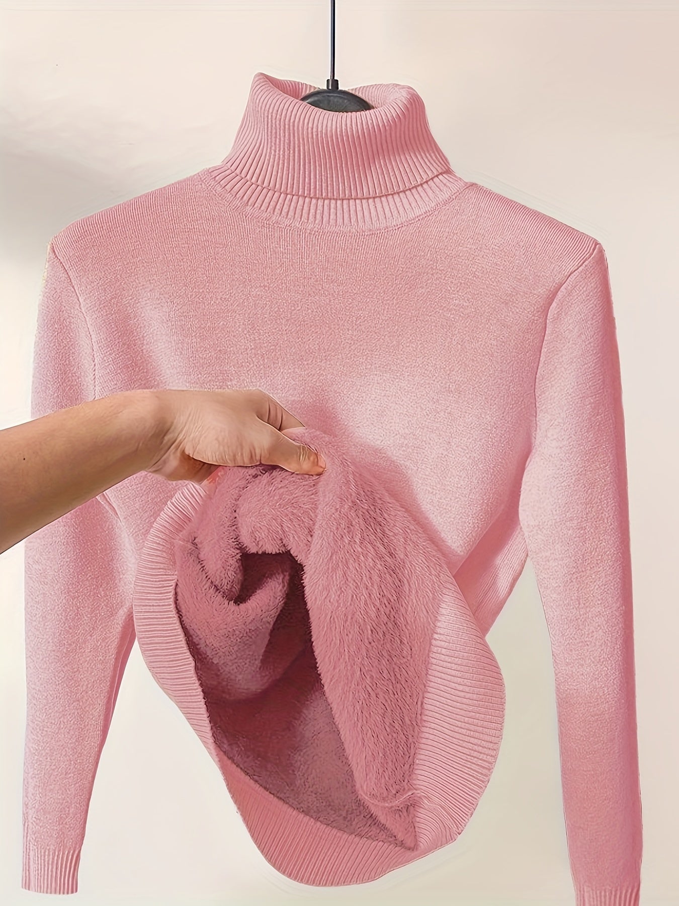 Long Sleeve Solid Turtle Neck Pullover Sweater, Casual Thermal Sweater For Fall & Winter, Women's Clothing