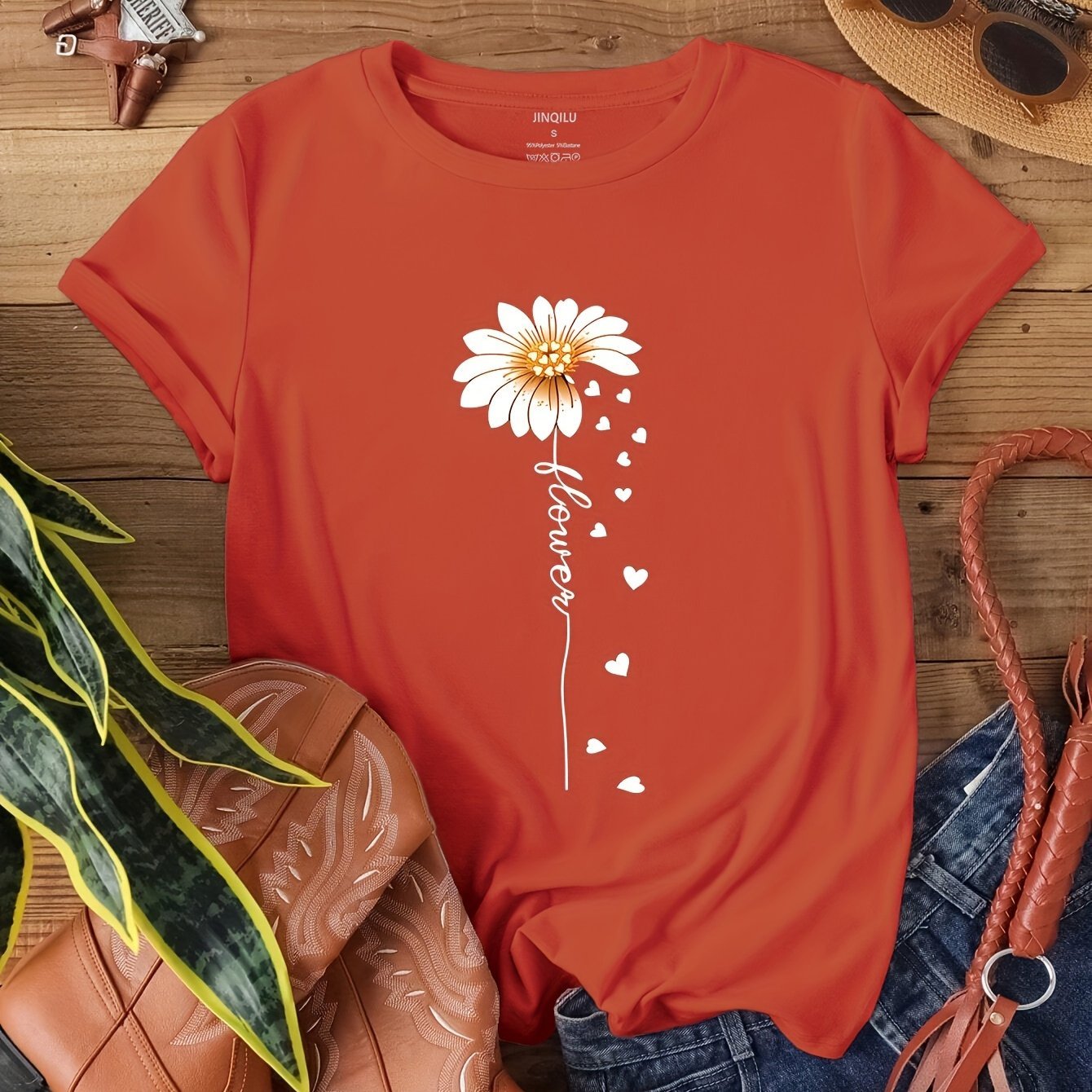 [2026 New Arrival Small Version Daisy Heart Print T-Shirt] - veyora