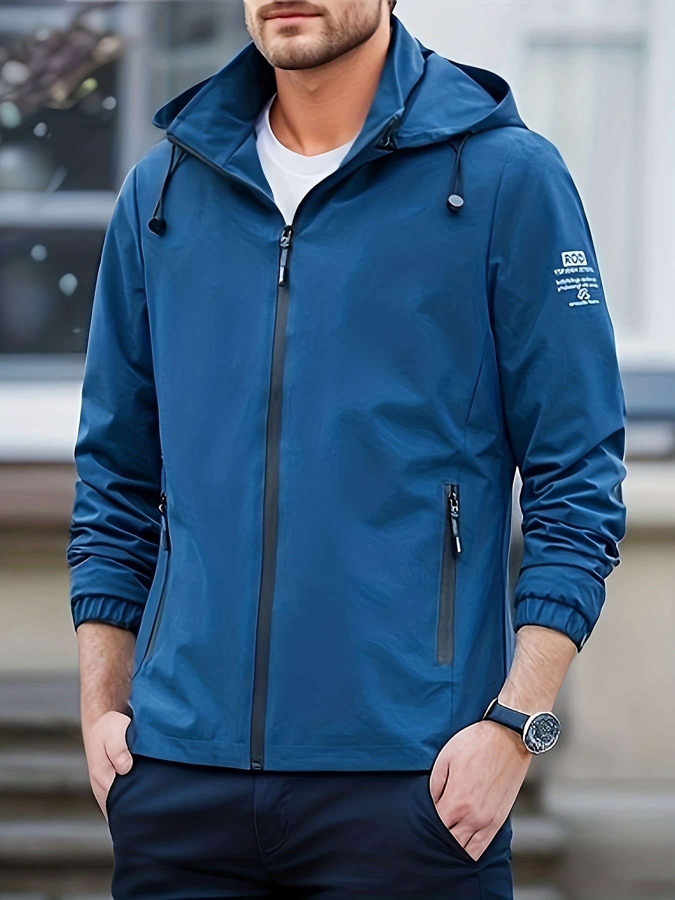 Men'S Lightweight Soft Shell Jacket with a Windproof Hood And Zippered Pockets, Suitable for Outdoor Activities; The Hood Is Detachable - veyora