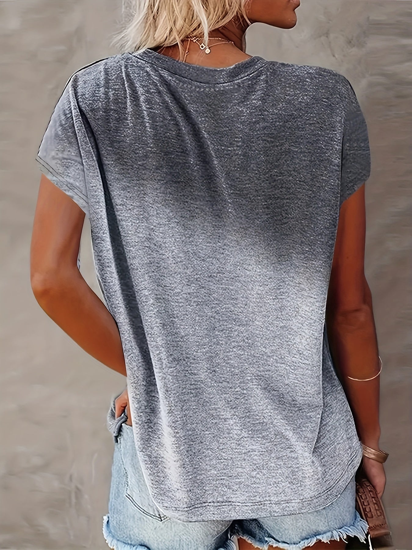 Women's Full - Body Print Short Sleeve T-Shirt - Full - Body Horizontal Line (Non - ) | Casual Crew Neck Blouse | Machine Washable Spring Summer Casual Attire | Non - Comfortable Top for Women | - veyora
