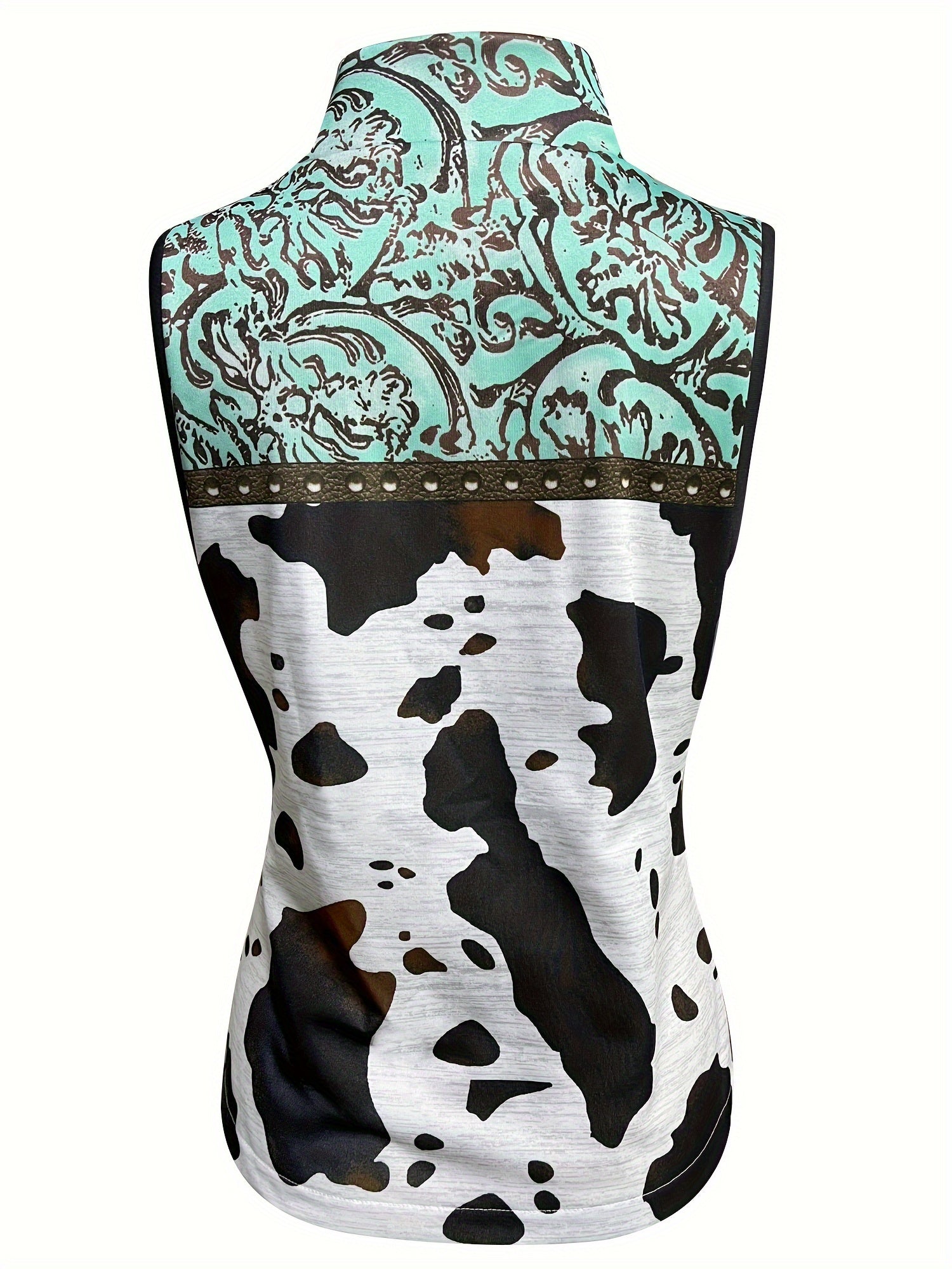 Directional Development of New Autumn And Winter Abstract Cow Print Pocket Zip - Up Casual Versatile Vests for Women - veyora