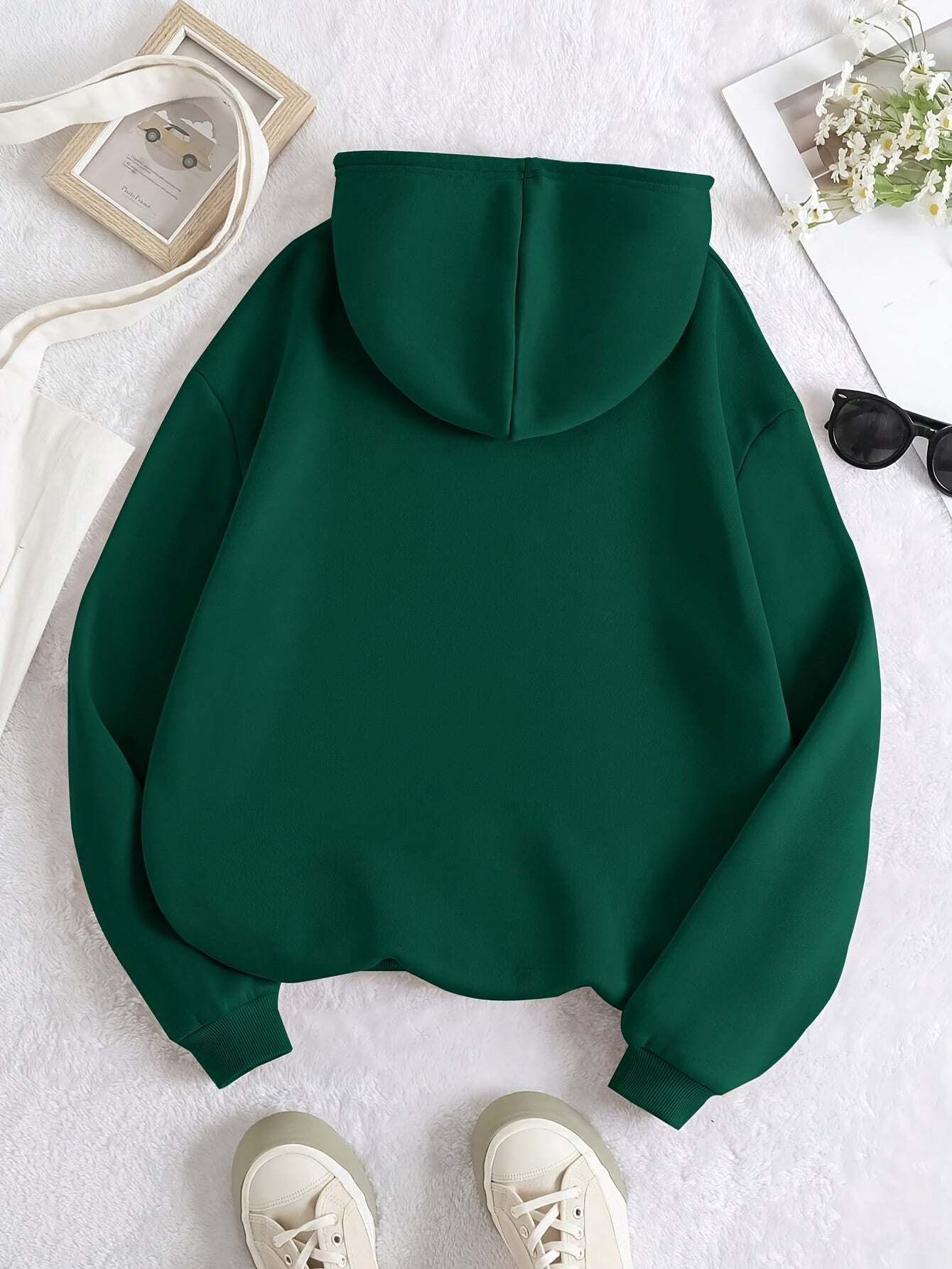 European and American Solid Color Hooded Sweatshirt for Women, Autumn and Winter - Lined Thick Kangaroo Pocket Casual Sports Top - veyora