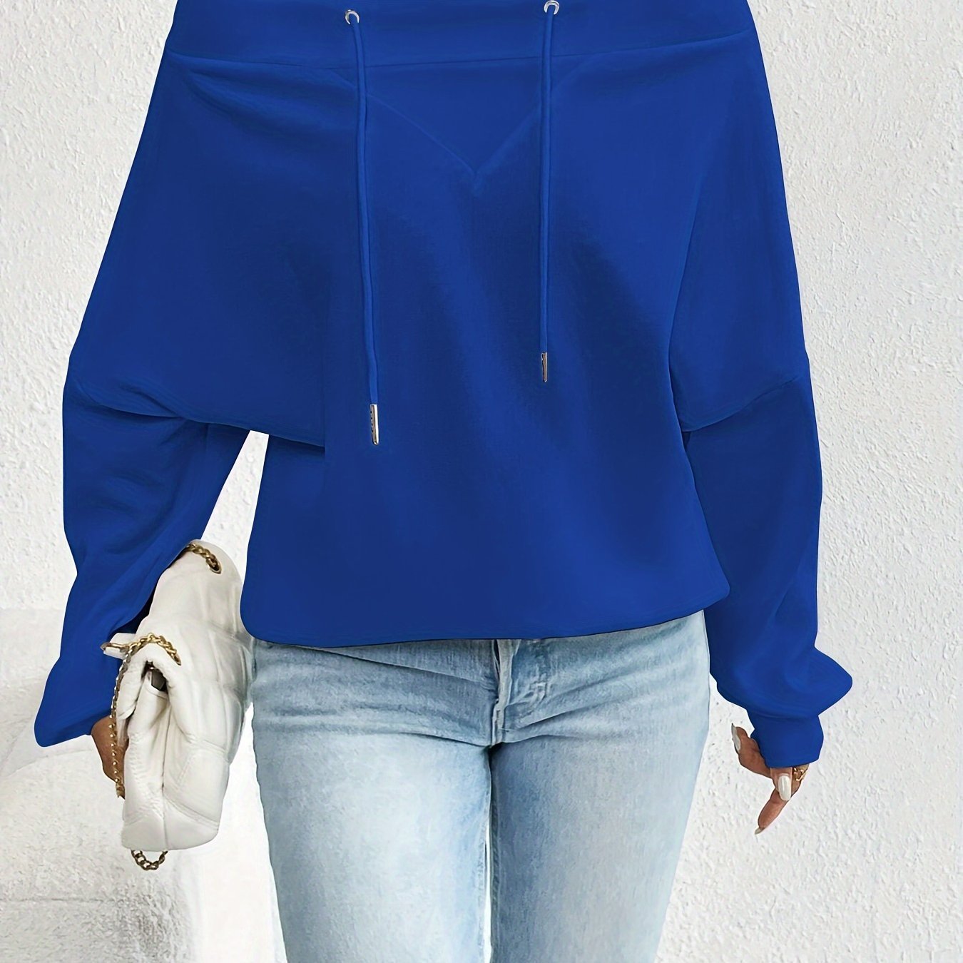 Directional Autumn And Winter New Women'S Loose Casual Commuting Off - Shoulder One - Shoulder Top with Drawstring - veyora