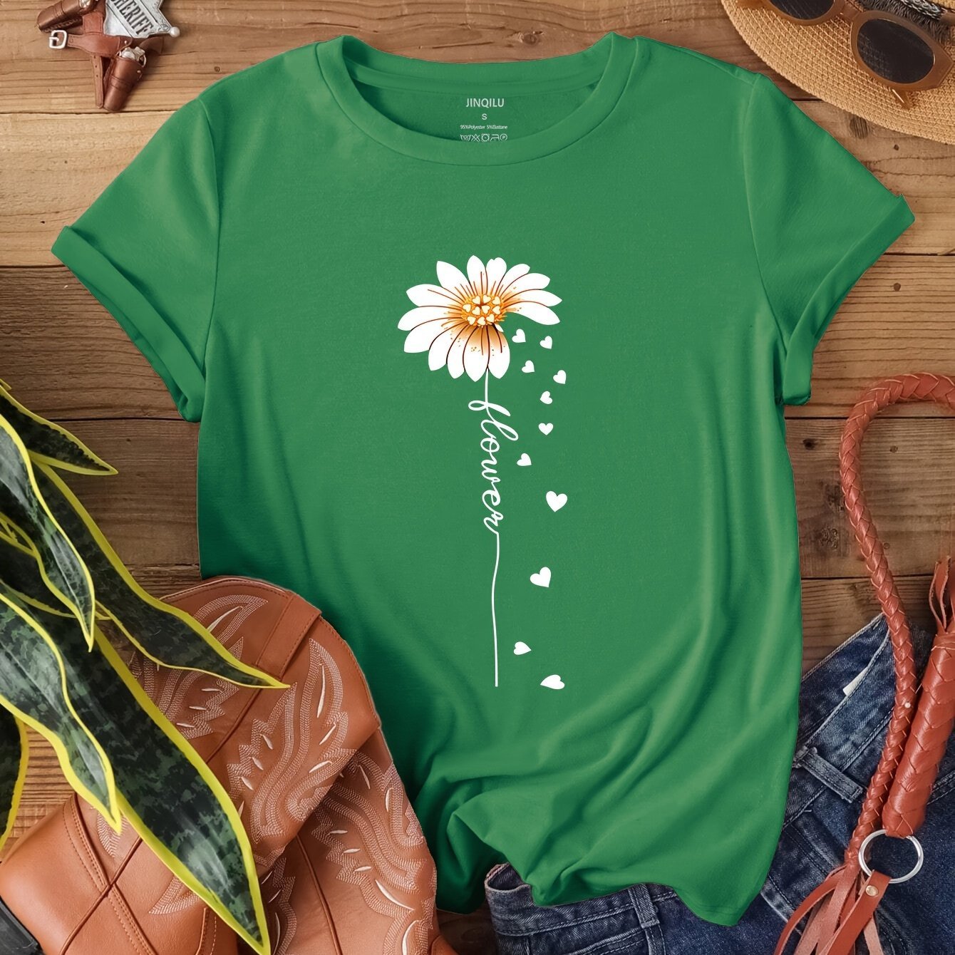 [2026 New Arrival Small Version Daisy Heart Print T-Shirt] - veyora