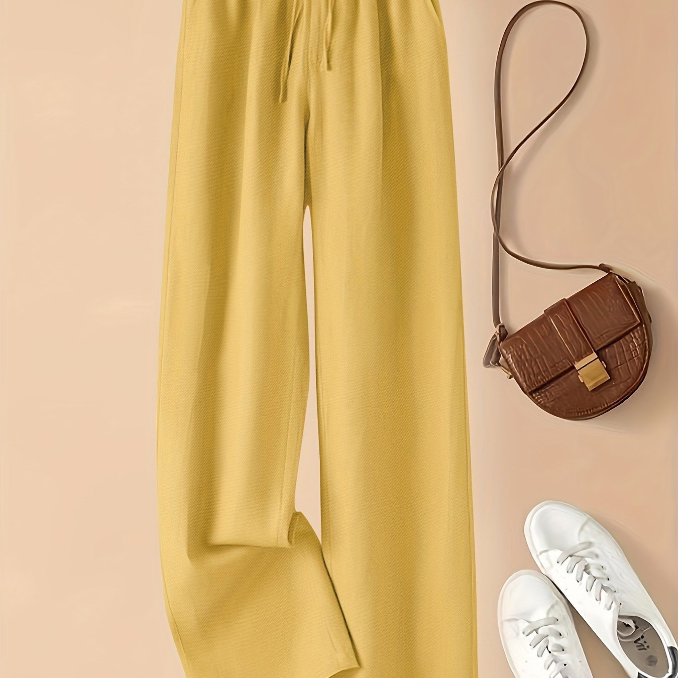 Vintage - style Loose - fitting Thin - linen Wide - leg Pants for Women, Versatile with Elastic High Waist and Drawstring,, Artistic, Casual, Straight - leg Trousers - veyora