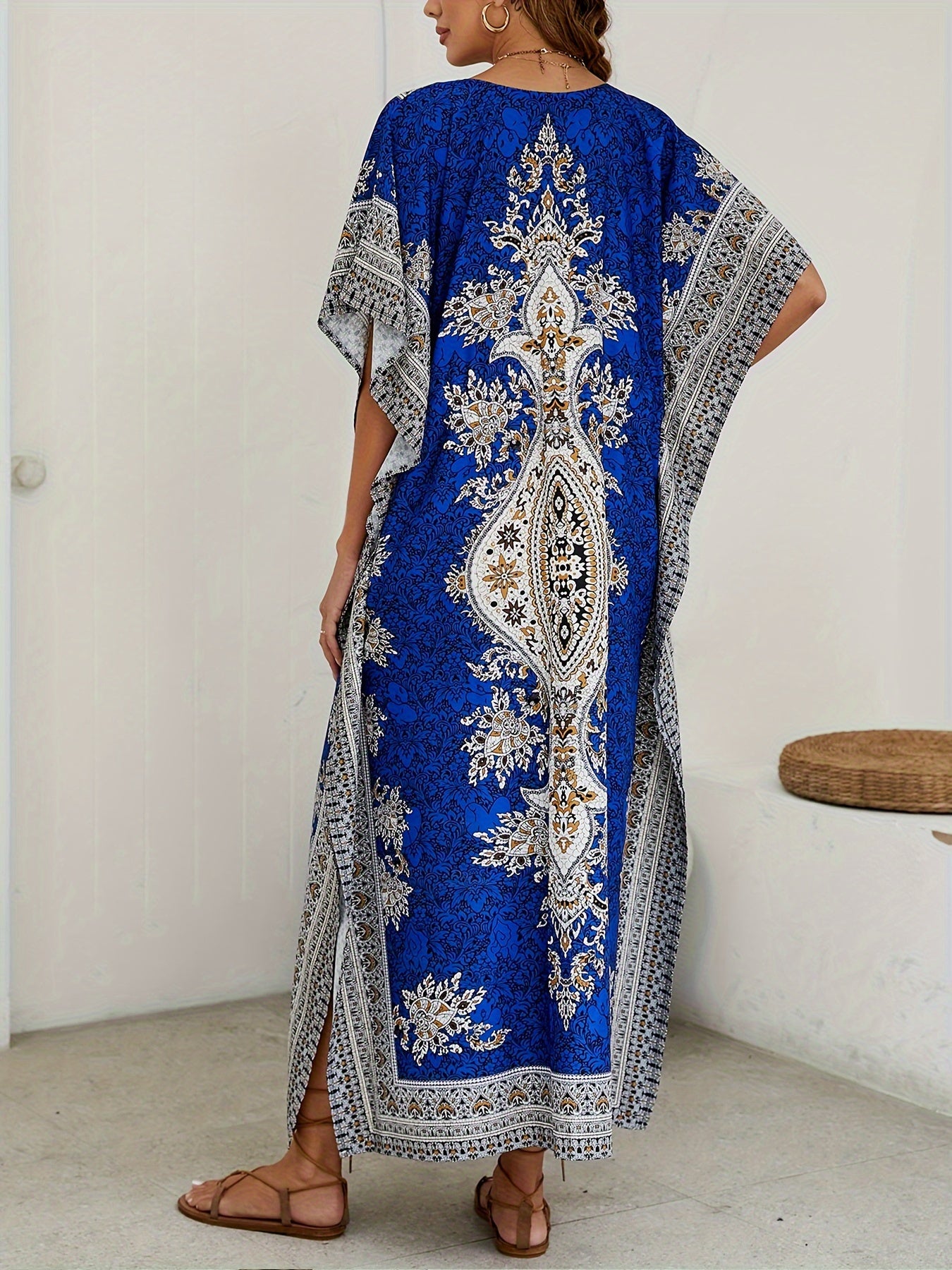 Women's Middle Eastern Muslim Robe, Loose V-Neck Beach Sun Protection Party Casual Bohemian Dress