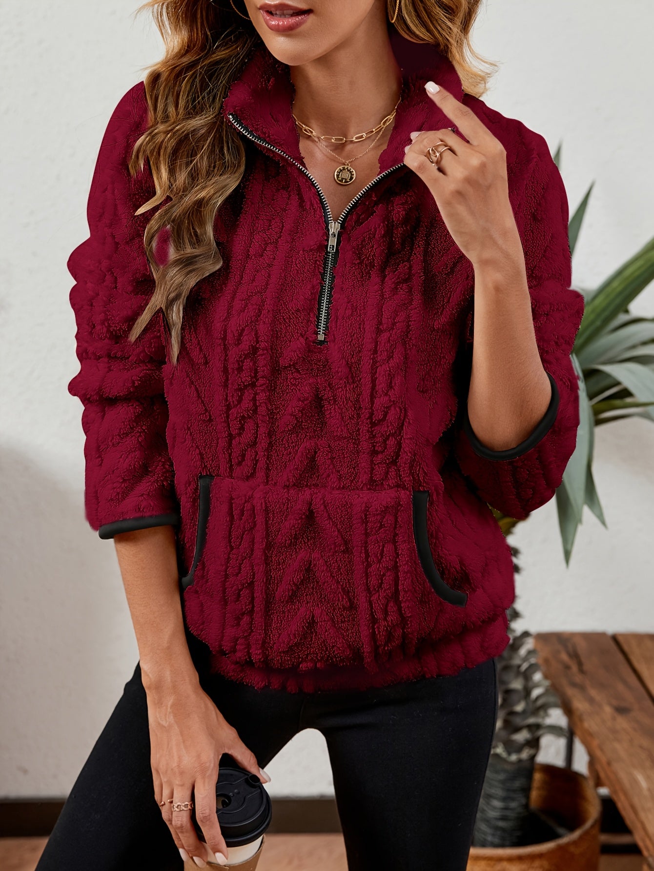 Women'S Half - Zip Stylish Hoodie with Large Pockets - veyora