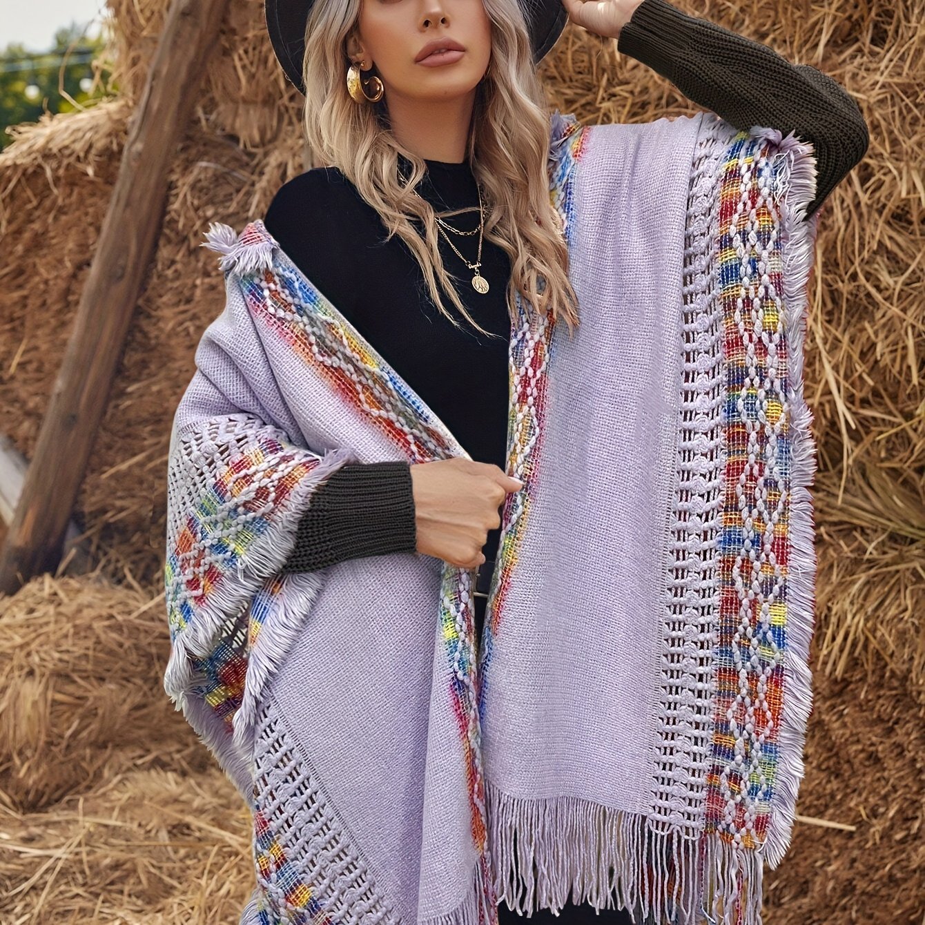 Elegant Fabric Comfortable High - Elastic Soft Hooded Yellow Fringe Cape for Chinese New Year - veyora