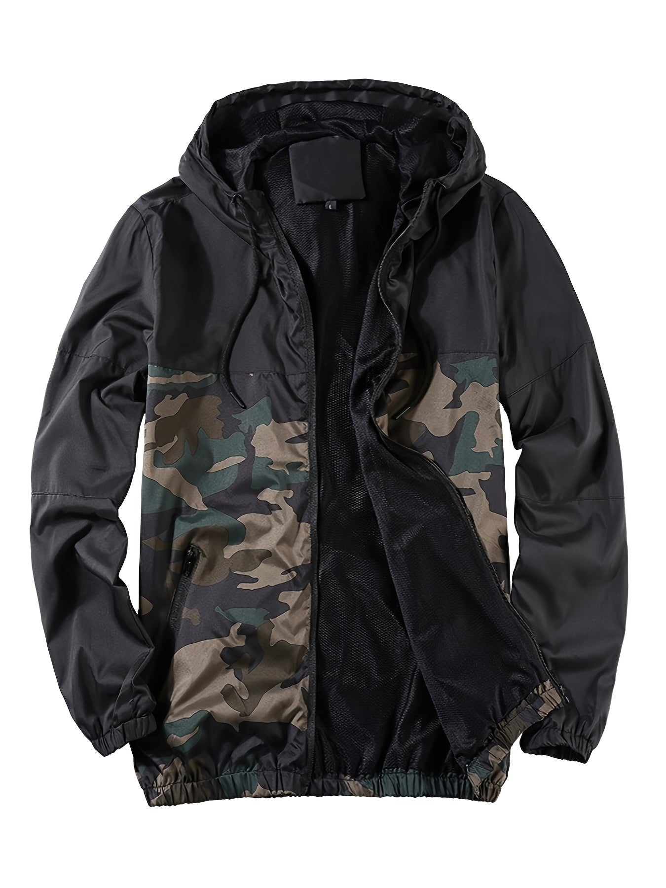 Men's Camouflage Spring/Autumn Jacket, European/American Style, Sporty Loose Fit, Mesh Breathable, Color Block Contrast Design - veyora