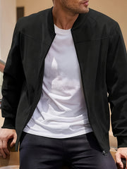 Men's Casual Retro - Inspired Lightweight Zip - Up Jacket - Solid Color, Machine Washable with Baseball Collar - veyora