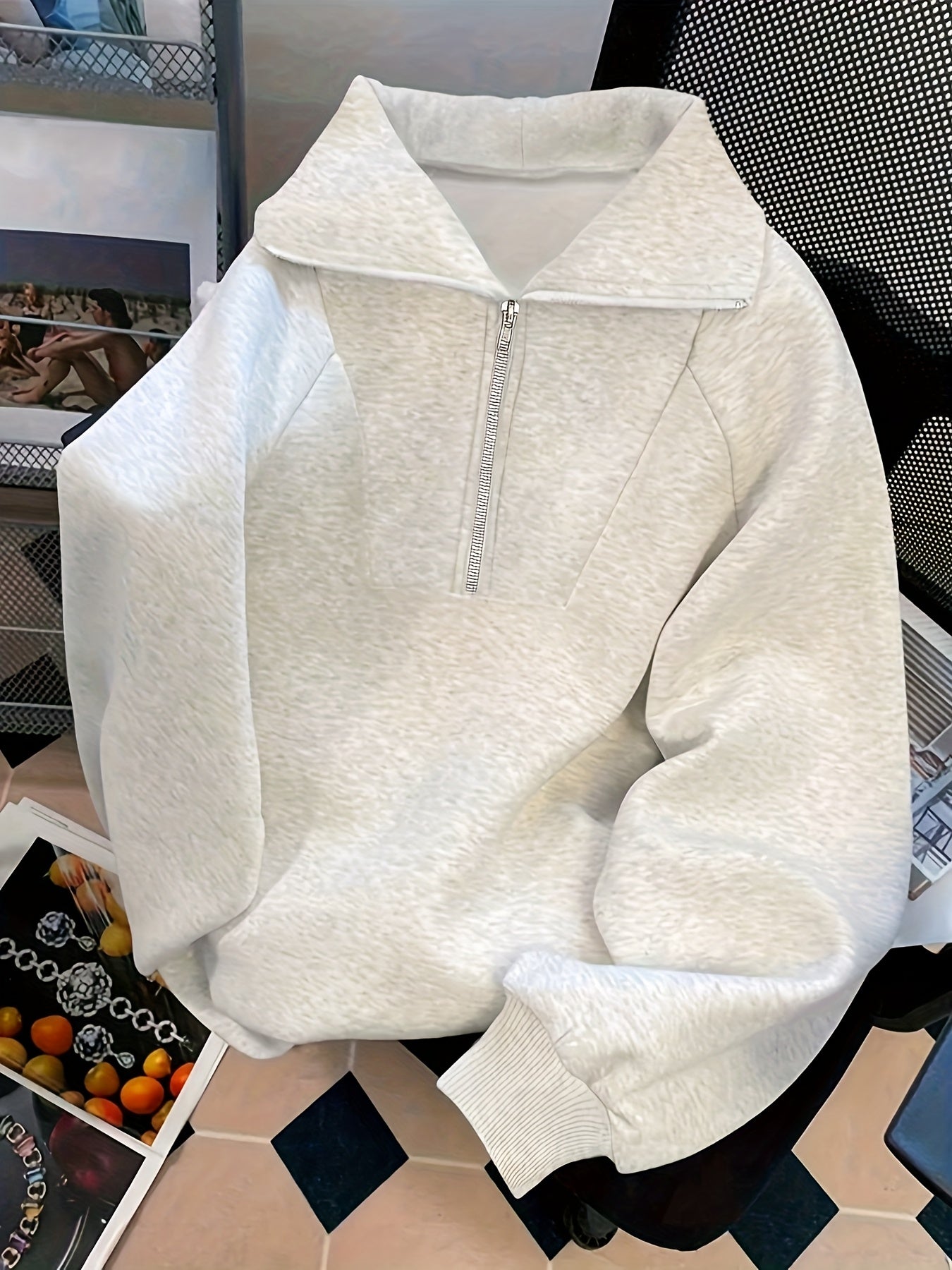[Thickened Fleece | Solid Color] Thickened Fleece Women's Sweatshirt | Solid Color Autumn Winter | Adjustable Polo Collar V - Neck High - Neck Long Sleeve - veyora