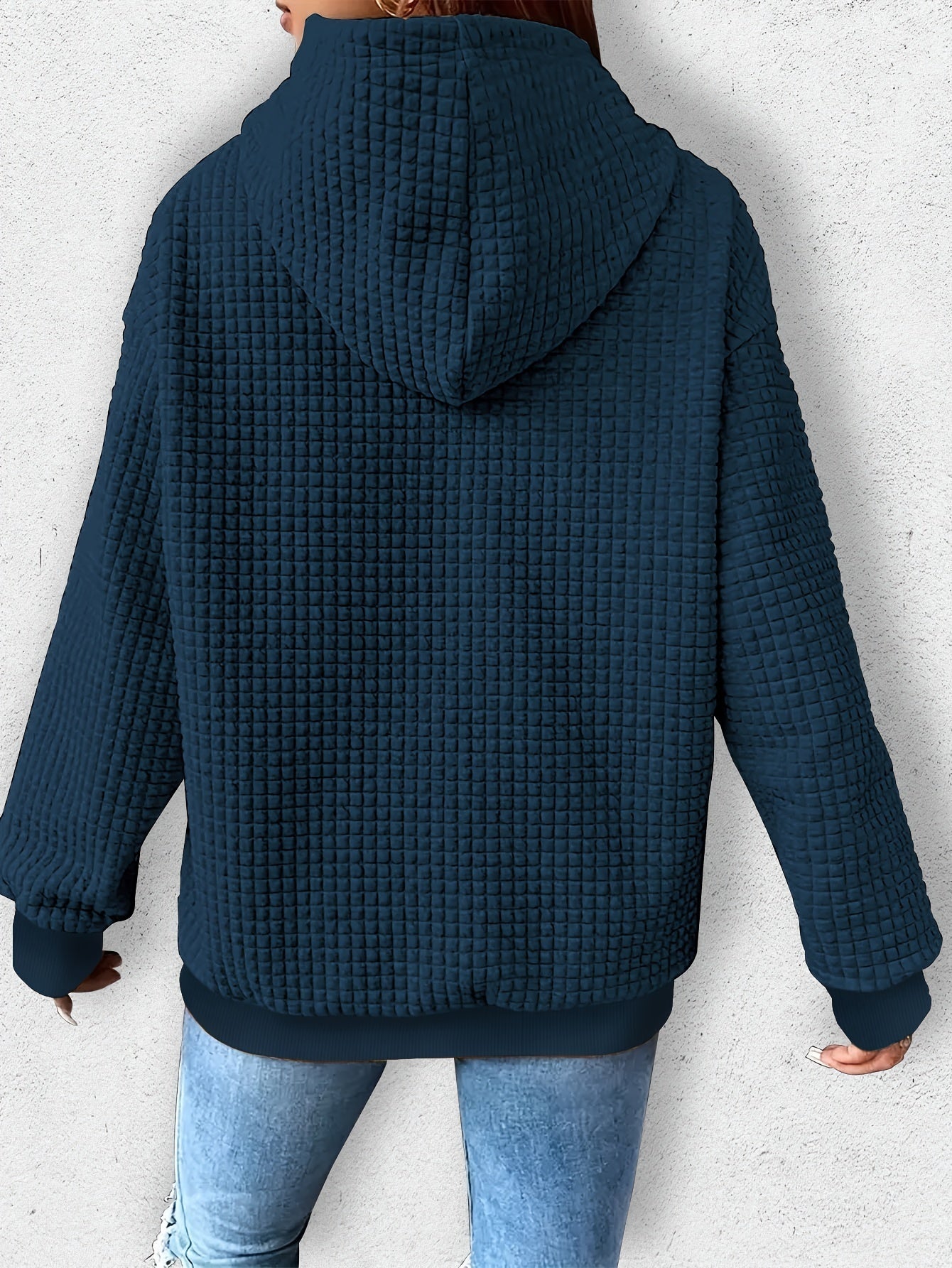 Women'S Long - Sleeve Hoodie with a Waffle Texture Featuring a Repeated Heart Pattern - veyora