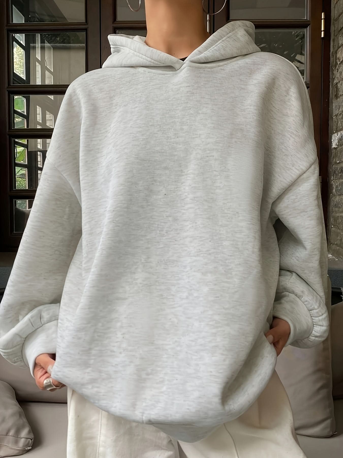 Women'S Casual Loose Hooded Sweatshirt - Autumn And Winter Comfortable Fleece Lined Pullover, Solid Color Loose Fit - veyora