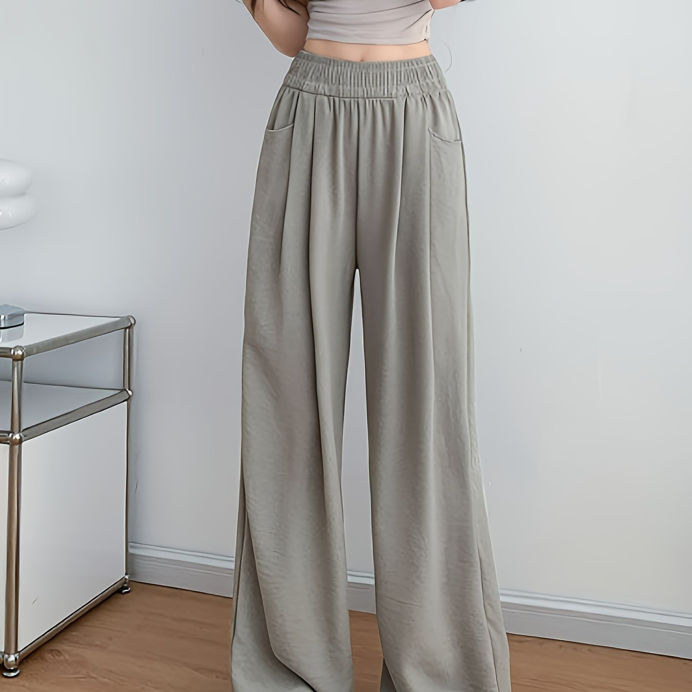 Ice Fiber Fabric Wide Leg Pants Women'S Summer Thin Style 2024 New High Waist Loose Drape Casual Straight Leg Pants Outer Wear - veyora