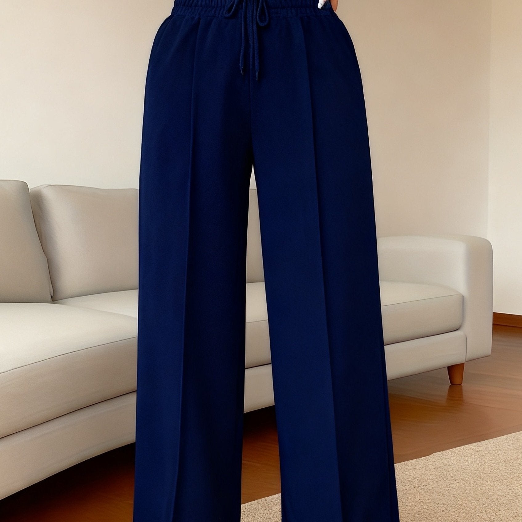High - Waisted Wide - Leg Pants - Winter Trousers with Moderate Elasticity, Solid Color Casual & Dressy Outfits, Machine Washable Winter Pants for, Semi - Formal Events (No Bulk) - veyora