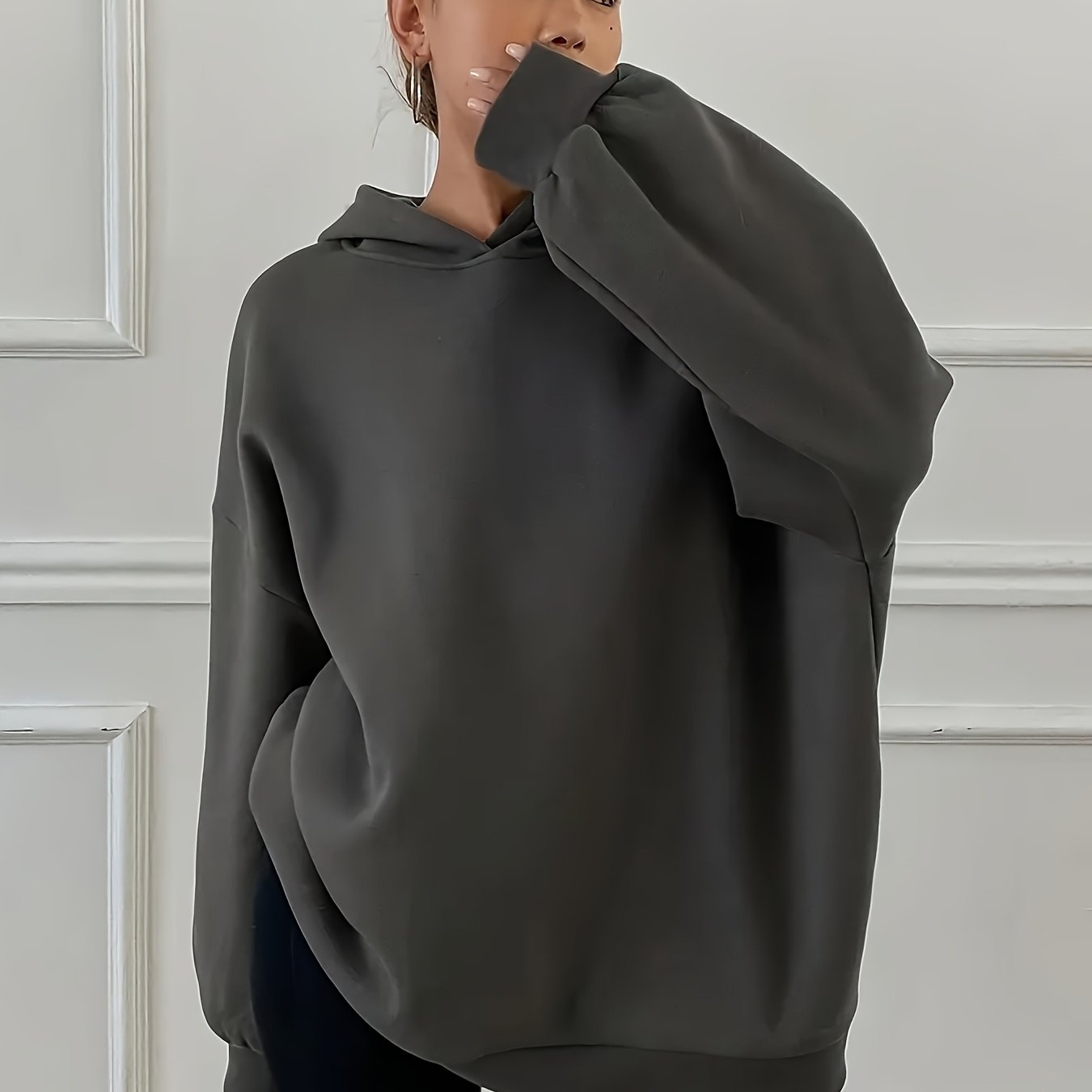 Women'S Casual Loose Hooded Sweatshirt - Autumn And Winter Comfortable Fleece Lined Pullover, Solid Color Loose Fit - veyora