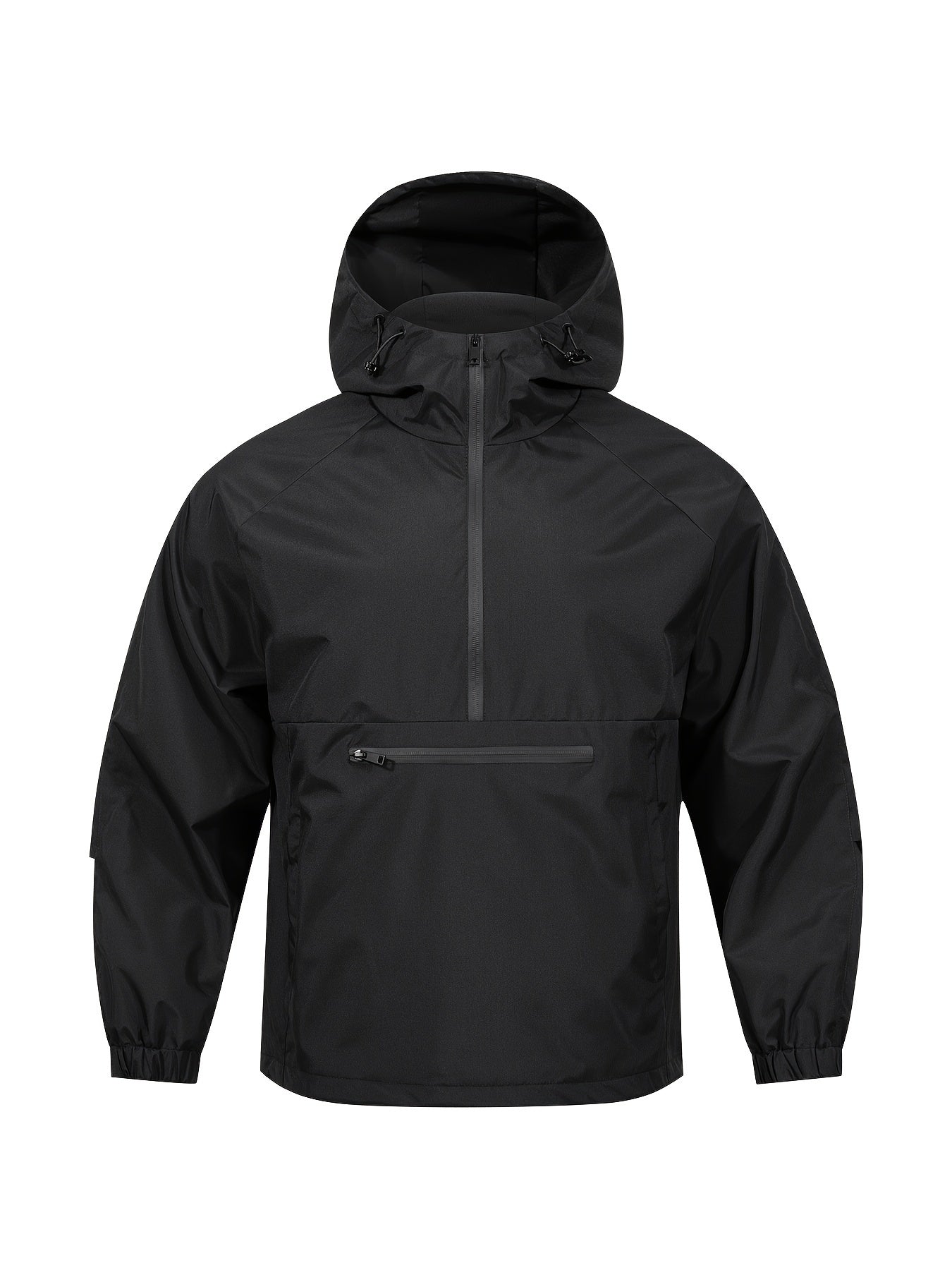 Men'S Windbreaker Jacket, Polyester 100% Solid Color, Hooded Zip - Up Sports Pullover, Long Sleeve, Regular Fit, Spring/Fall Season, Non - Stretch Woven Fabric, 135g/m² Weight, 75g/m² Lining - veyora