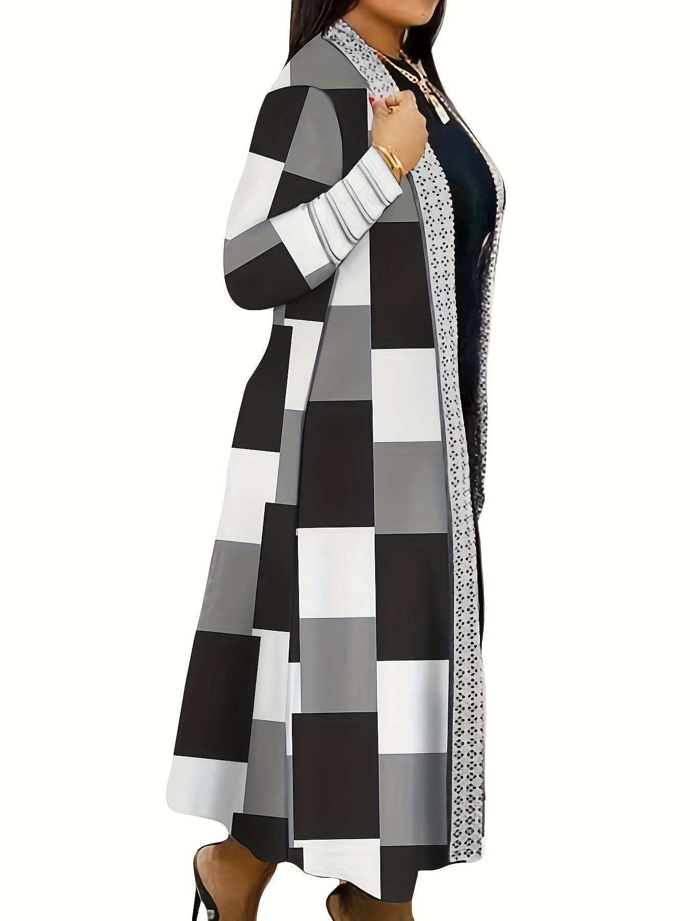 New Fashionable Newell Women's Color Block Patchwork Long Sleeve Open Front Cardigan Casual Jacket Coat in Black - veyora
