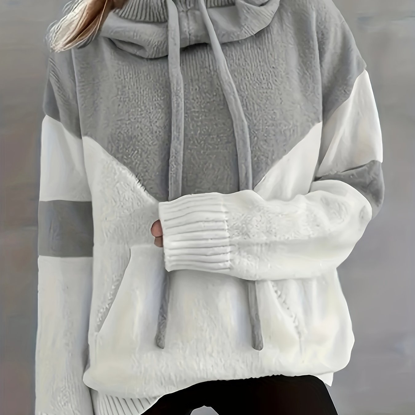 New Trendy Women'S Clothing Featuring Stylish And Elegant Designs, Including a Casual Patchwork Hoodie with Drawstring Pockets And a Color - Blocking Style for Warmth - veyora