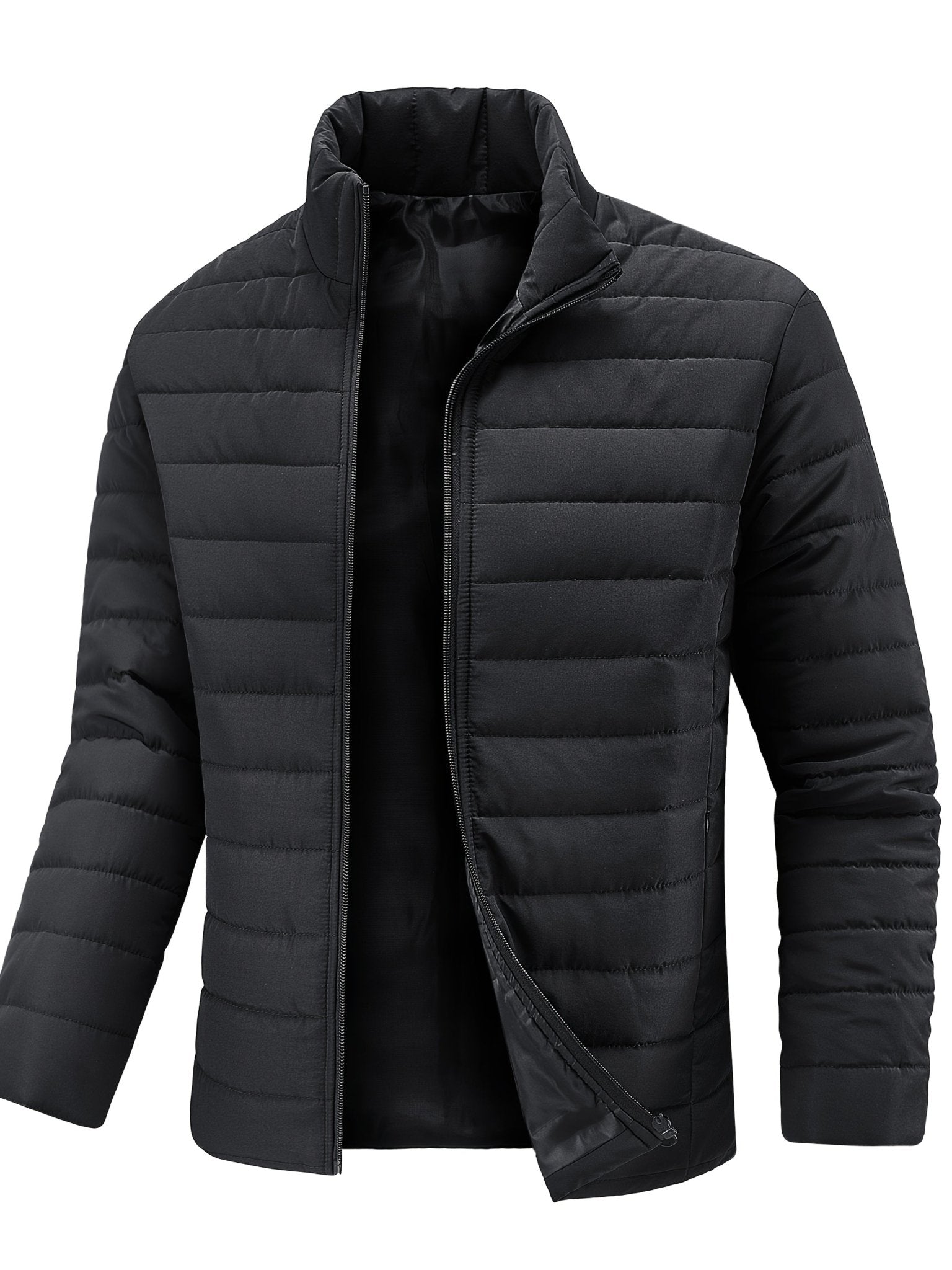 Men's Winter Lightweight Stylish Padded Coat, Slim Fit Stand Collar Warm Jacket, Men's Plus Size Padded Jacket - veyora
