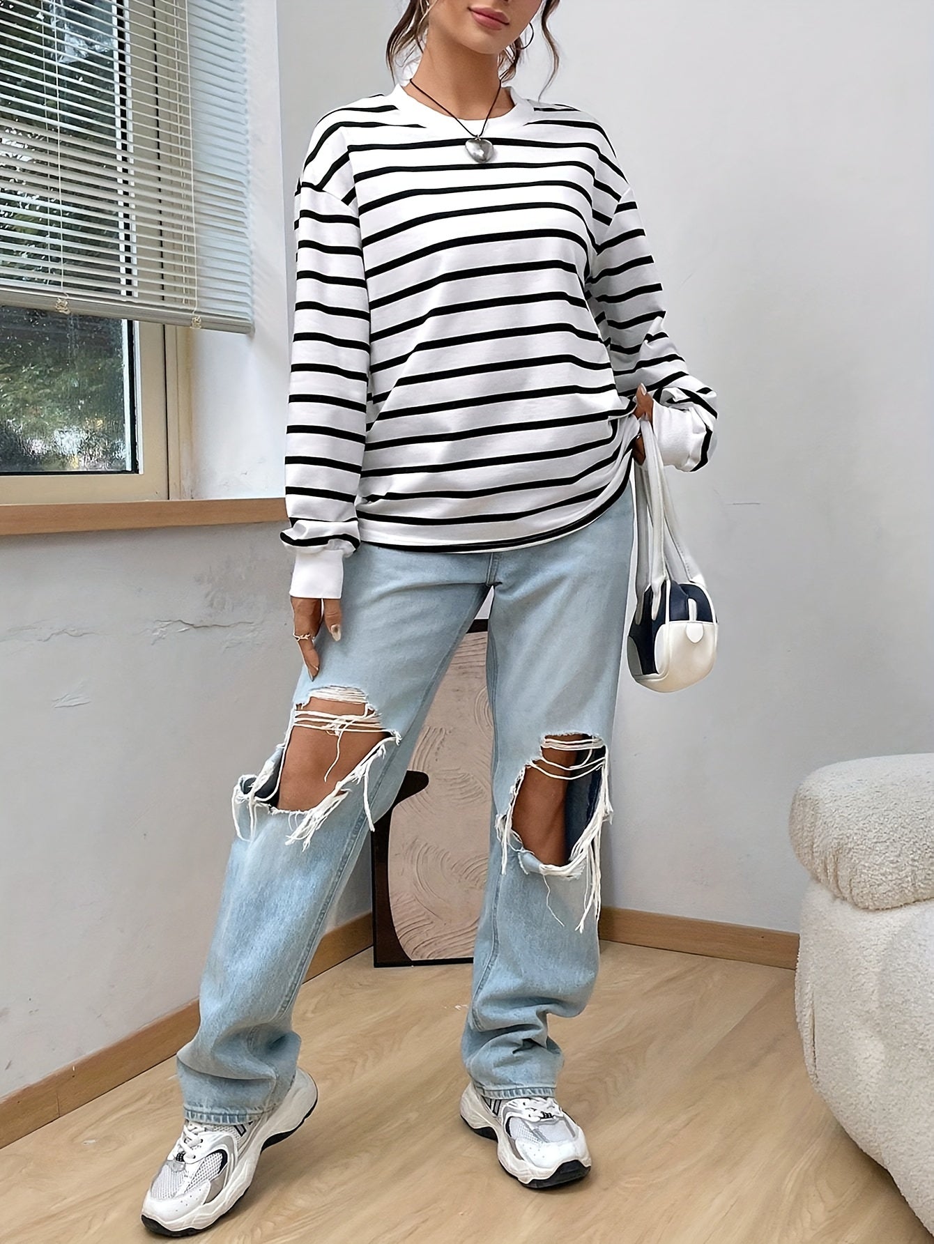 Women'S Striped Sweatshirt - veyora