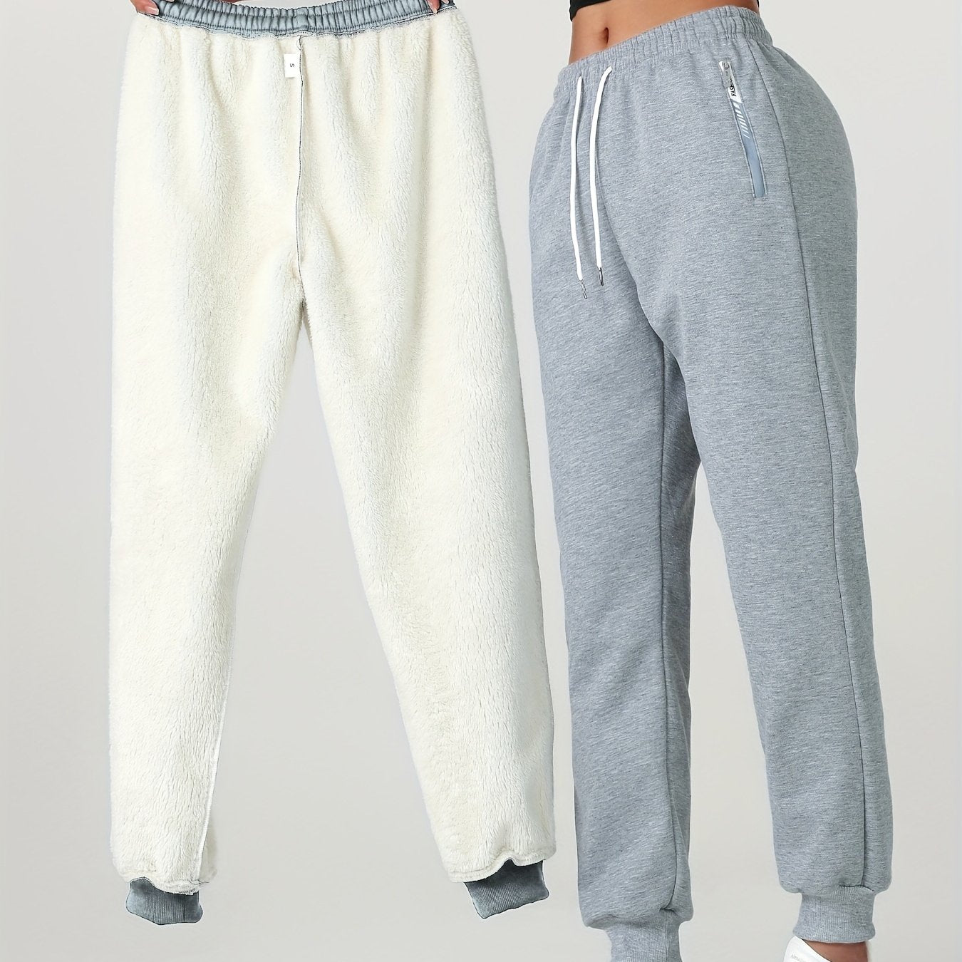 1pc of Autumn/winter Women's Long Pants, - lined Warm Casual Sweatpants for Women, Featuring an Elastic Drawstring Waist, Angled High Quality Zippered Pockets, and Windproof Thermal Cuffed Pants, Suitable for Daily Winter Wear at Home - veyora