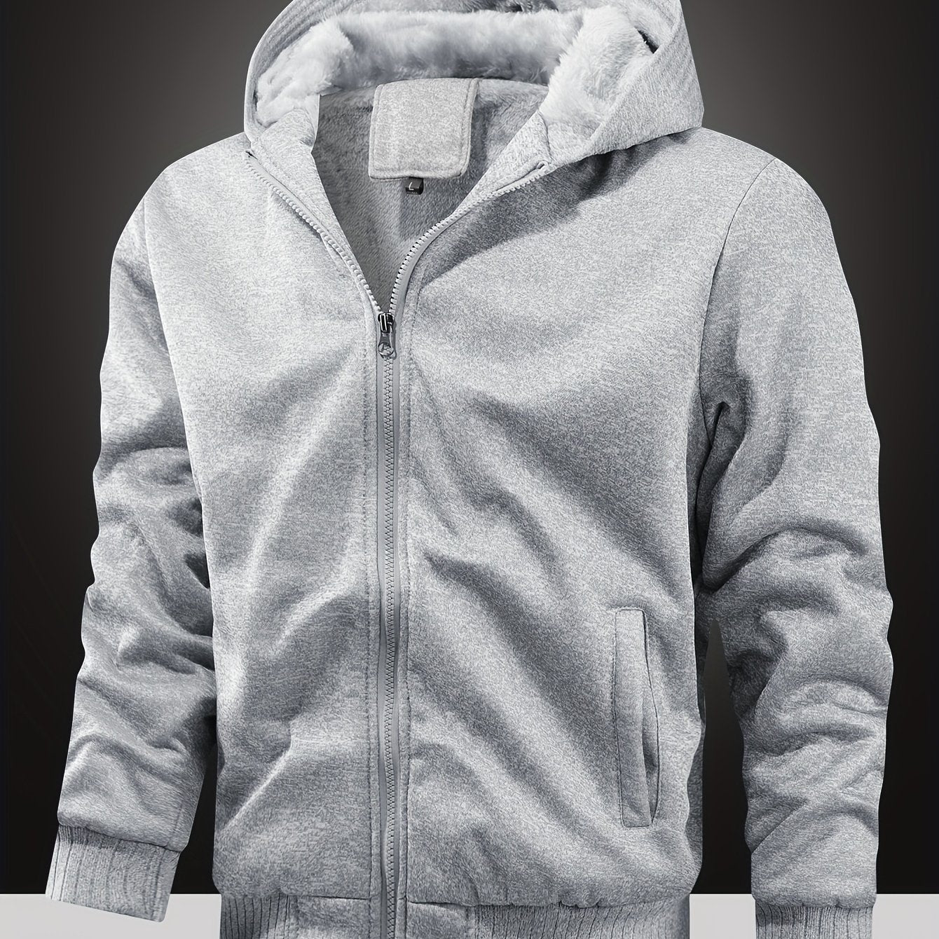 Thickened Fleece Solid Color Hooded Cardigan - Men's Winter Sweatshirt Jacket - veyora