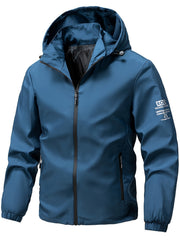 Men'S Windproof Hooded Jacket, Minimalist Style, Detachable Hood with Zip Pockets, Durable for Outdoor Warmth, Suitable for Spring And Autumn Casual Sports - veyora