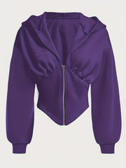 Zippered Color - Blocked Hoodie, Casual Long - Sleeve Sweatshirt, Women'S Apparel - veyora