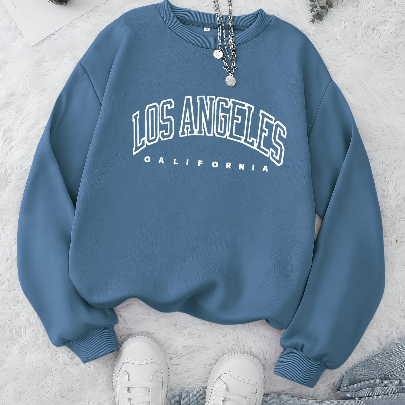 Los Angeles Print Preppy Sweatshirt, Long Sleeve Crew Neck Casual Sweatshirt For Winter & Fall, Women's Clothing - veyora