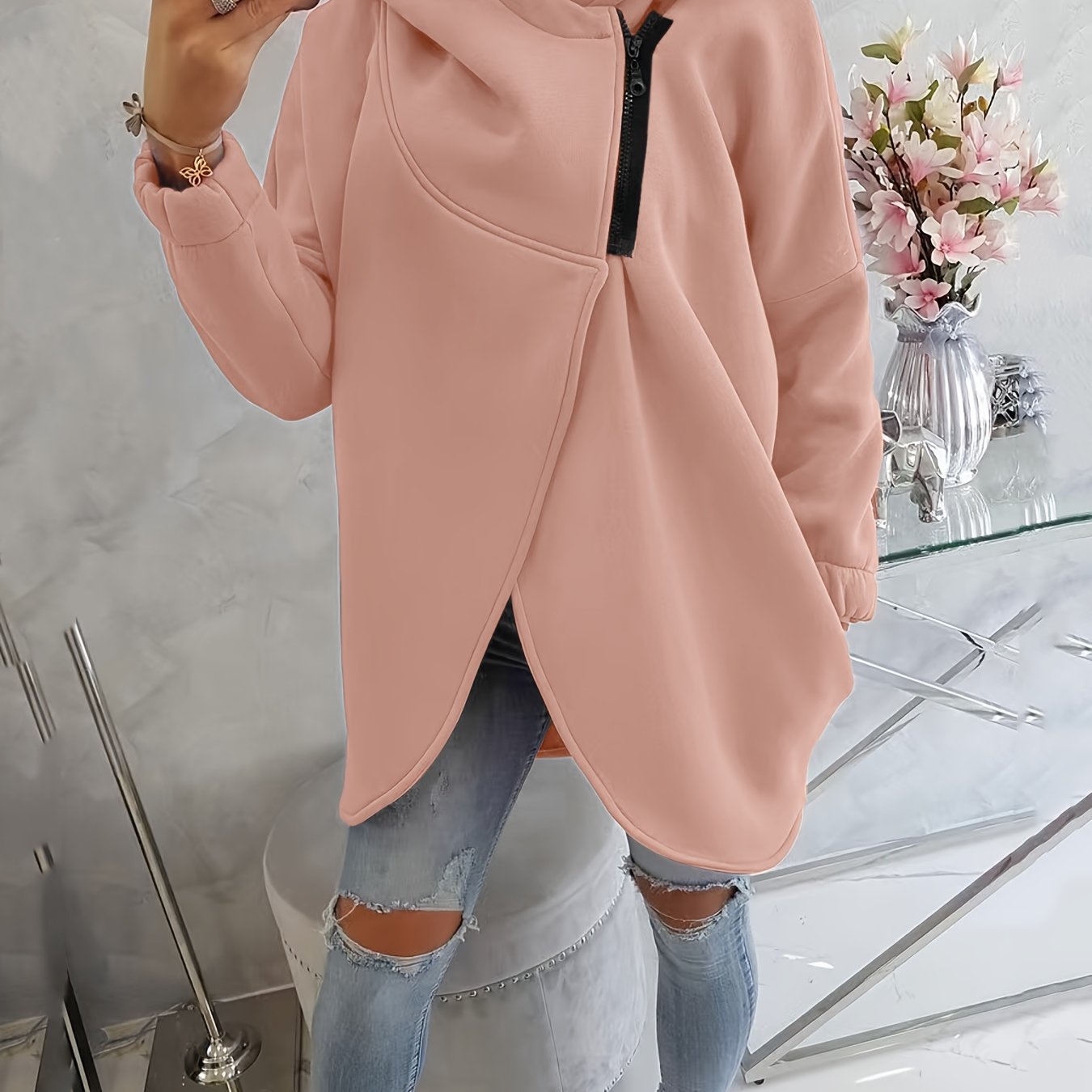 Women'S Cozy Pink Hooded Sweatshirt - Long Sleeve Pullover with Drawstring Hood, Soft Casual Winter Sweater for Fall & Winter, Everyday & Formal Outfits - Women'S, Winter Clothing, Fall Fashion, Comfortable Fit, Stylish Hoodie, Fashion Lovers - veyora