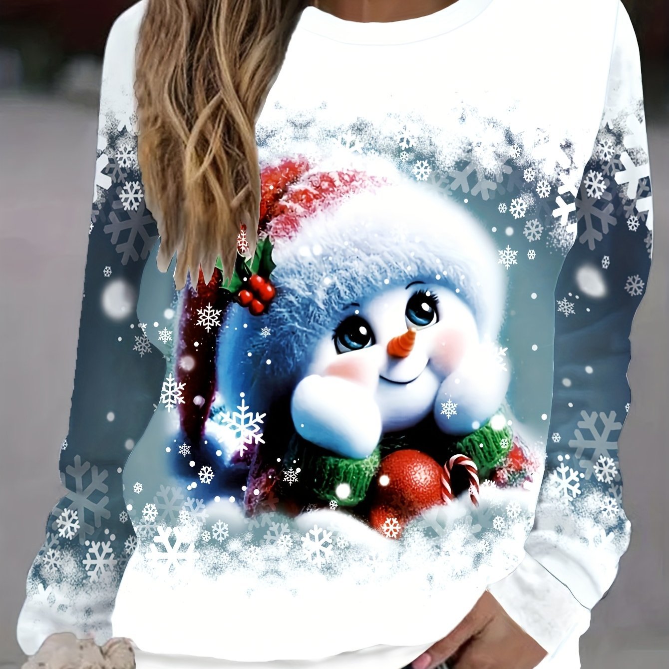 Fashionable Loose - Fitting Sweatshirt with Round Neck And Long Sleeves Featuring Christmas - Themed Prints from Europe And America - veyora