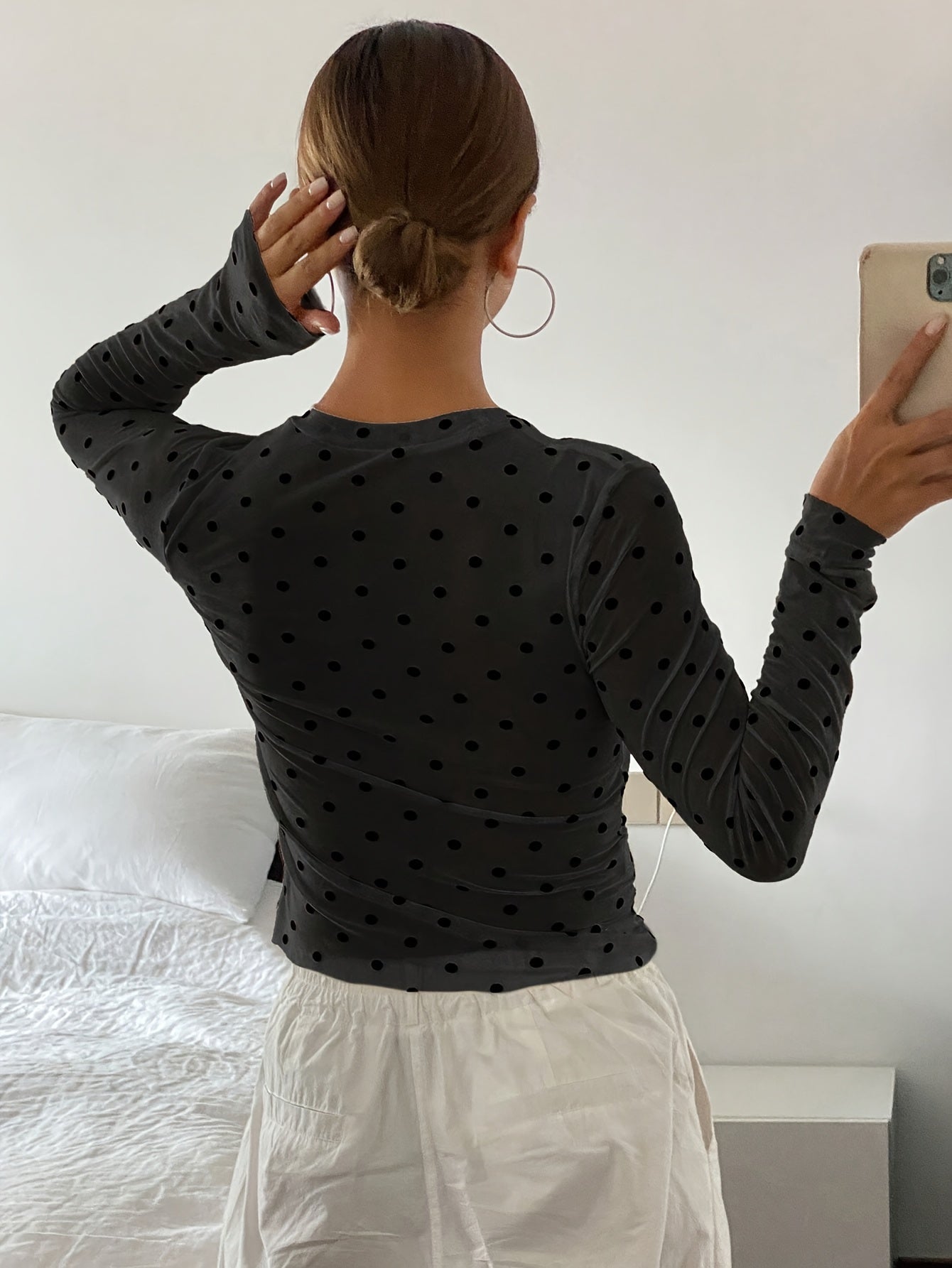 Women'S Mesh Polka Dot Velour T-Shirt - veyora