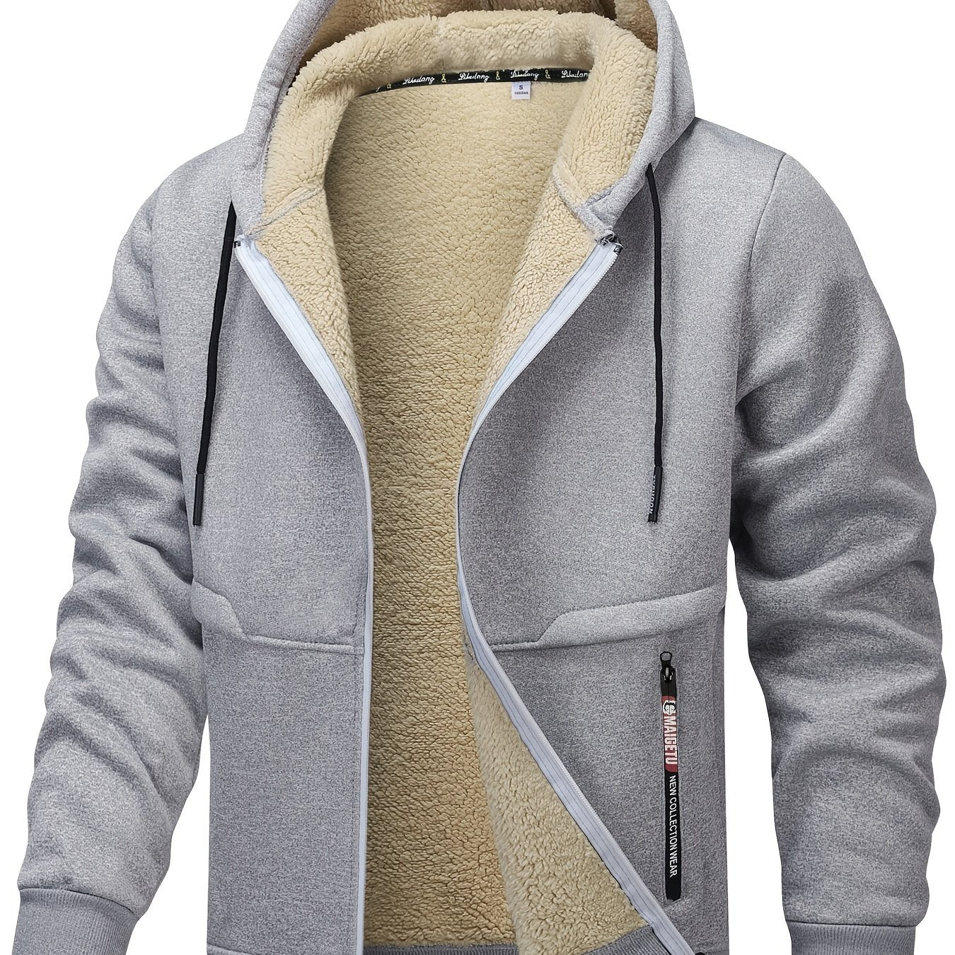 Men's Fleece - Lined Hooded Jacket - Casual Stretch Breathable Zip - Up with Drawstring Detail, Warm Polyester Outerwear for Fall/Winter Outdoor Activities, Zip Up Hoodie - veyora