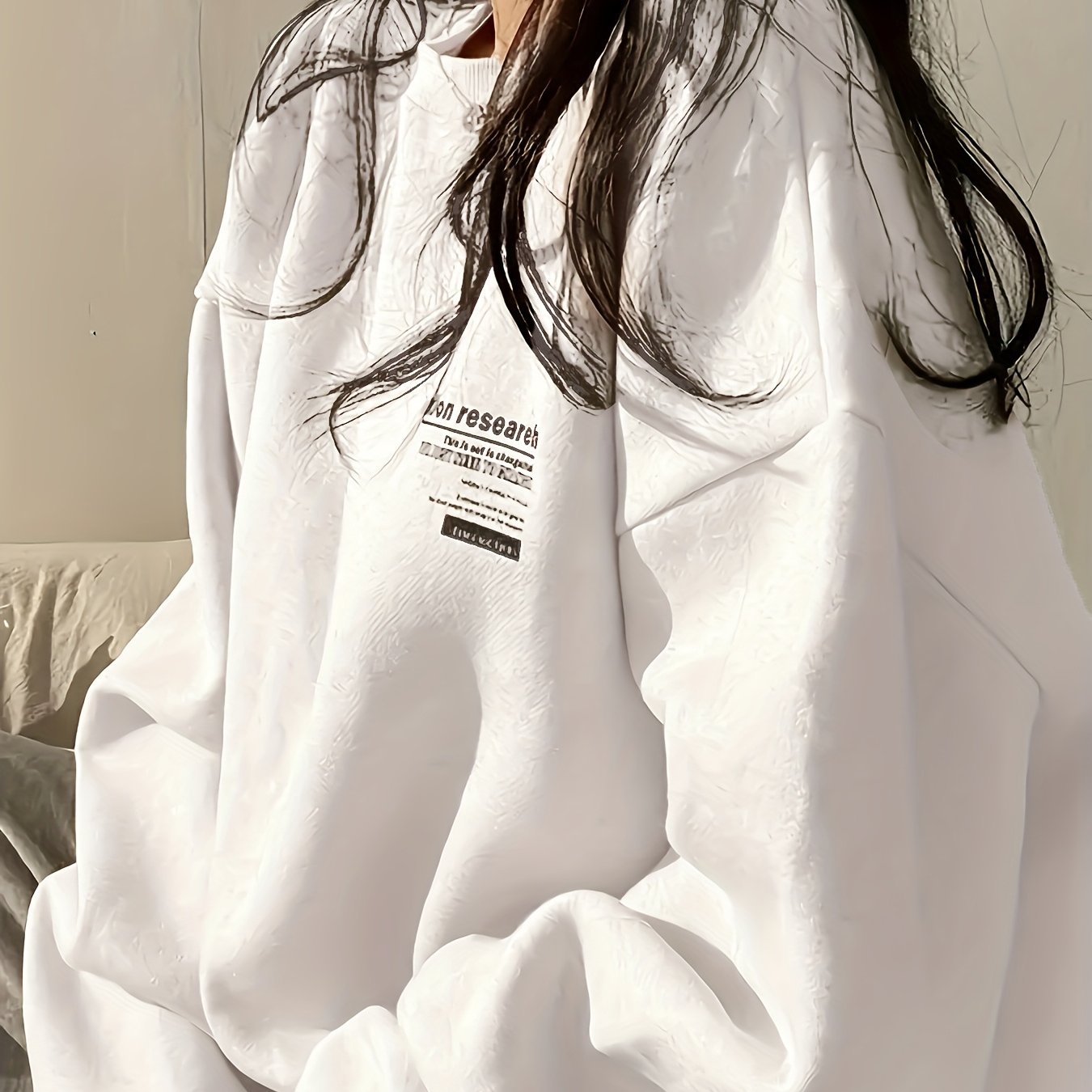 Women's Casual Fleece - Lined Round Neck Sweatshirt with Letter Print - Cozy Pullover for All Seasons, Soft Warmth & Easy Care (Hand Wash/Dry Clean), Cute Sweatshirts, Everyday Clothing, Pullover Design - veyora