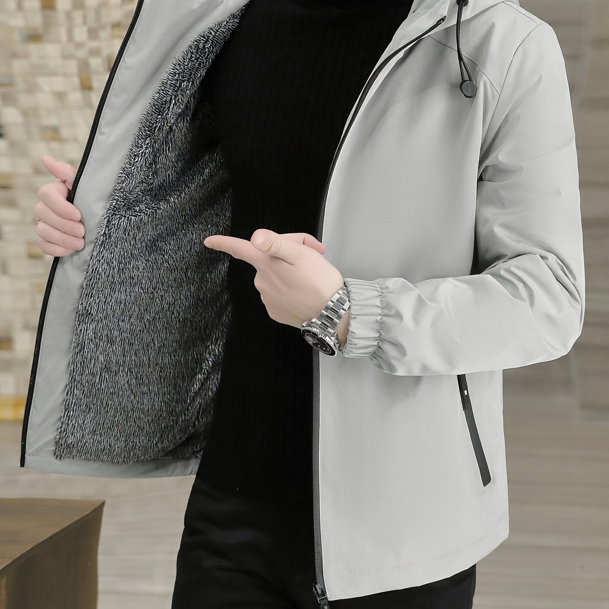 Men'S Heavy - Duty Fleece Jacket - Windproof Zip - Up Coat with Full - Zip Closure, Hooded Winter Coat for Cold Weather, Non - Stretch Fabric for Everyday & Formal Events - veyora