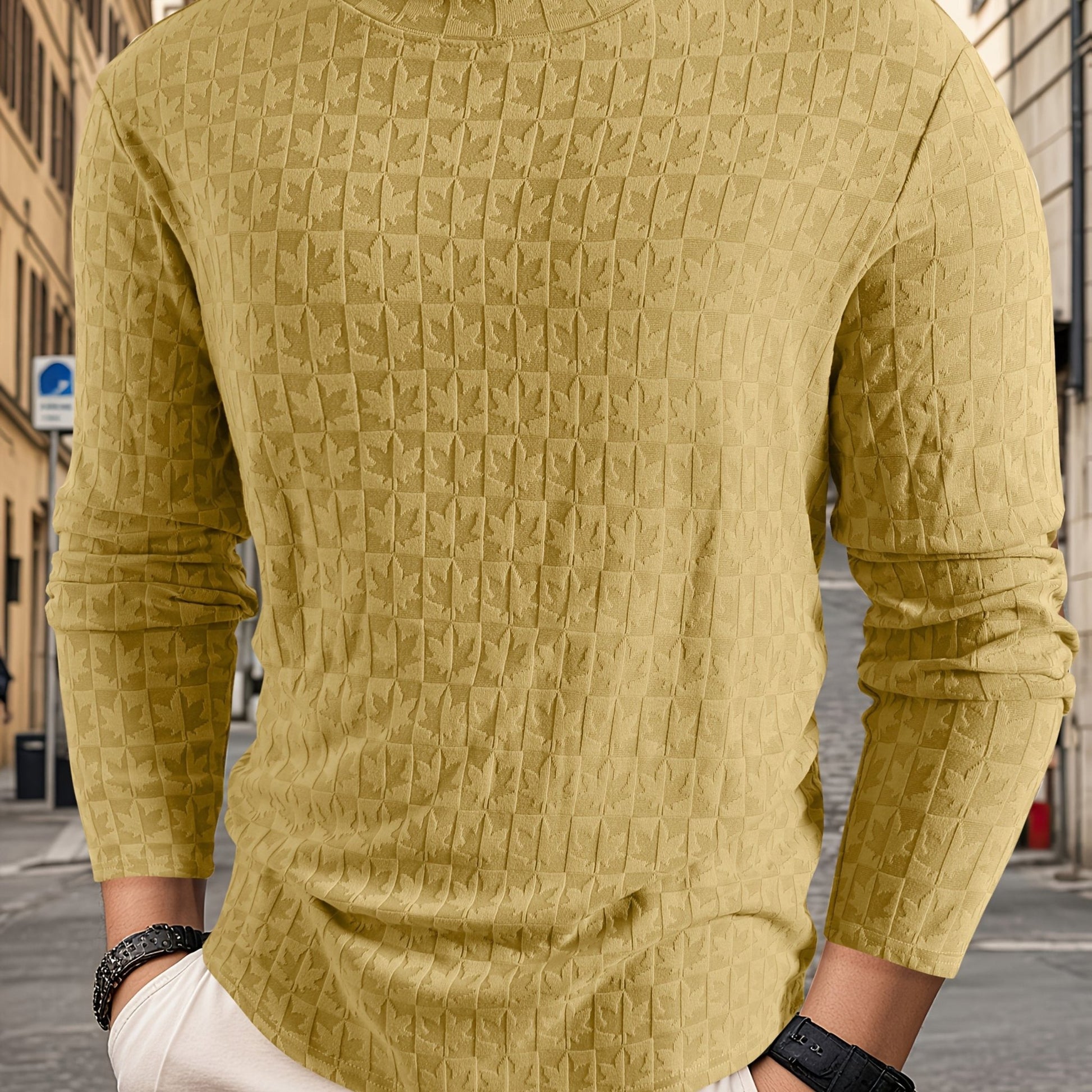 Men'S T-Shirt Long - Sleeved Semi - High Collar Casual Jacquard Base Shirt Outerwear Fashion High - Quality Autumn And Winter Top - veyora