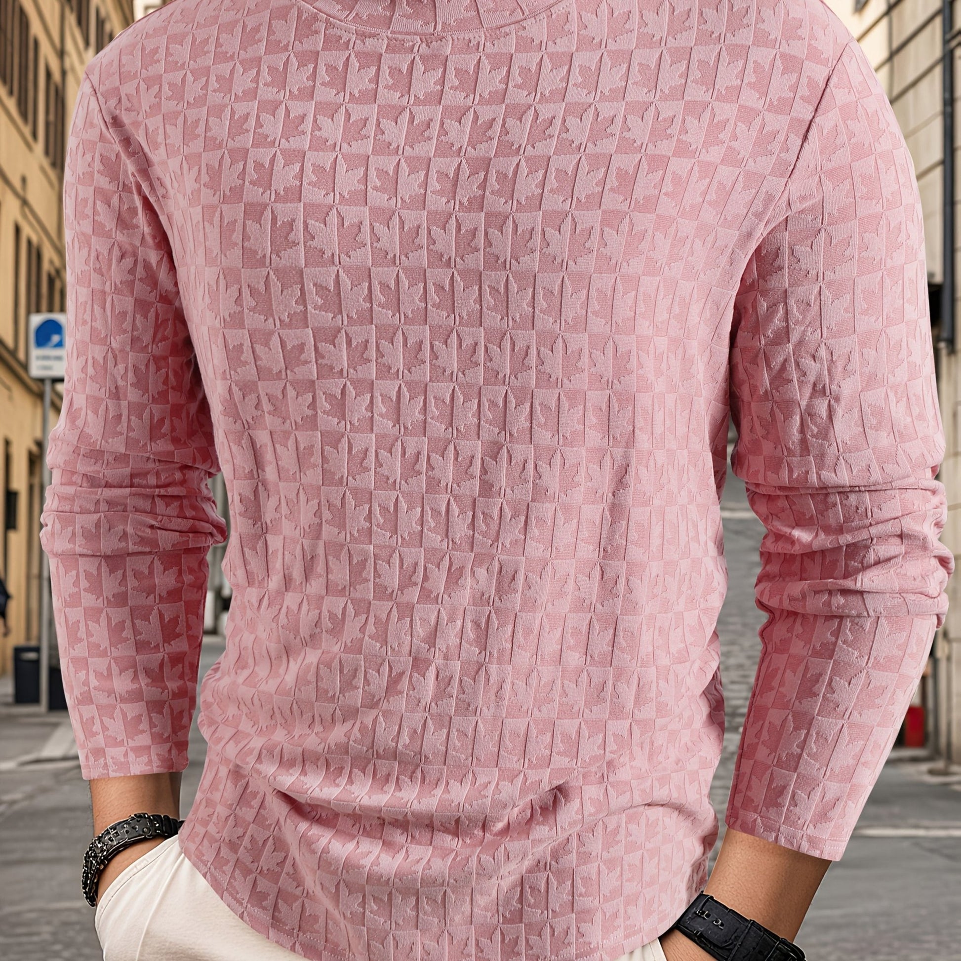 Men'S T-Shirt Long - Sleeved Semi - High Collar Casual Jacquard Base Shirt Outerwear Fashion High - Quality Autumn And Winter Top - veyora