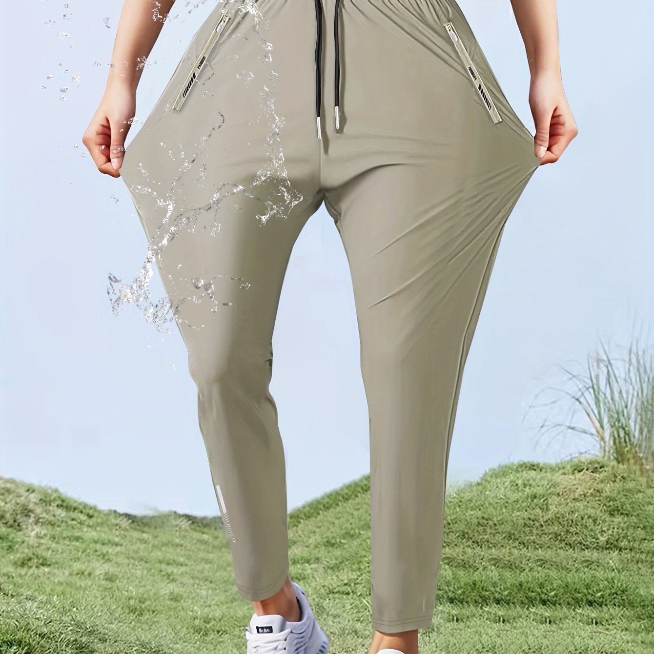 Women'S High - Elasticity Straight - Leg Ice Sliky Fiber Pants | Casual Solid Color Long Length with Drawstring Waist, Zipper Pocket, Quick - Dry for Spring/Fall - veyora