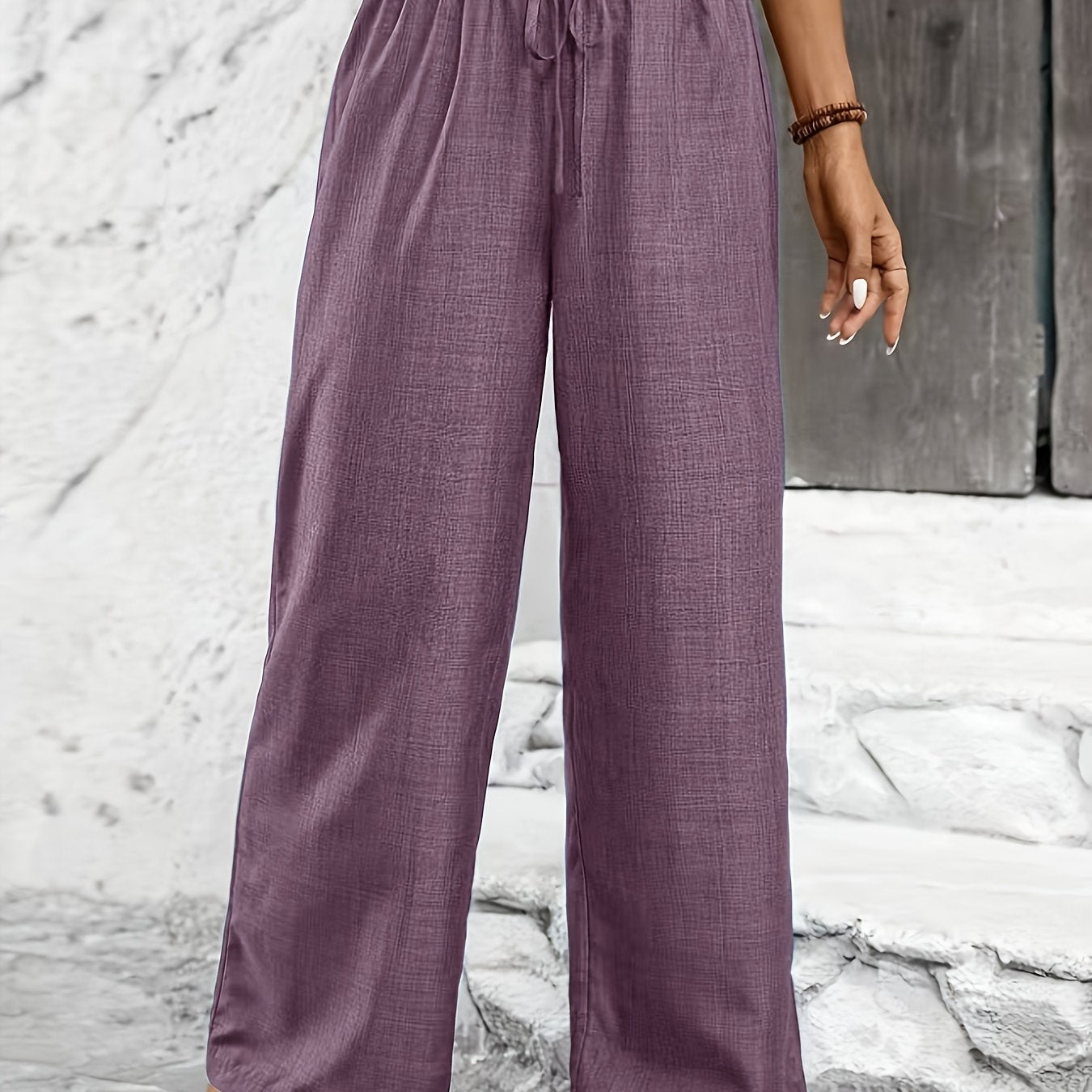 Premium Solid Color Twisted Knot Casual Straight - Leg Pants - veyora
