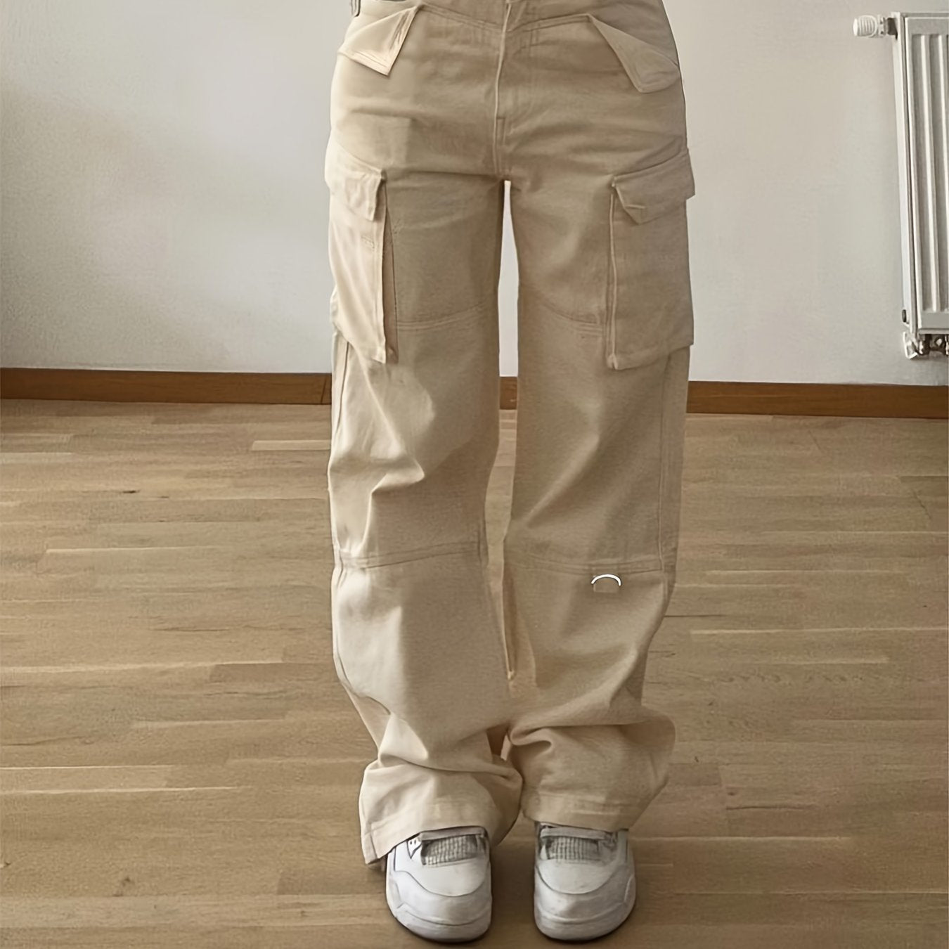 Designer Cargo Pants with Flap Pockets, Women's Elegant Casual K2Y Solid Color Trousers, Women's Pants - veyora