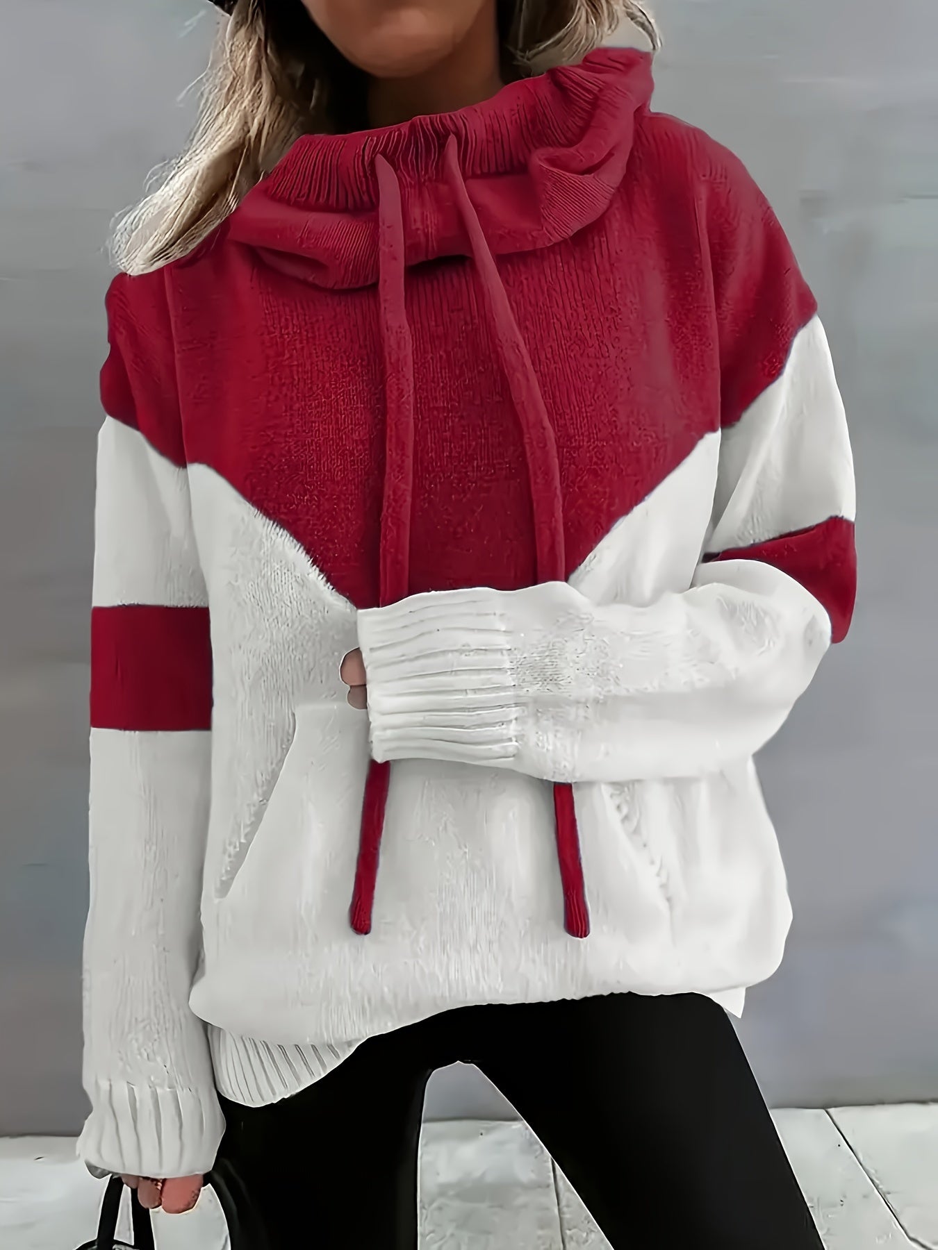 New Trendy Women'S Clothing Featuring Stylish And Elegant Designs, Including a Casual Patchwork Hoodie with Drawstring Pockets And a Color - Blocking Style for Warmth - veyora