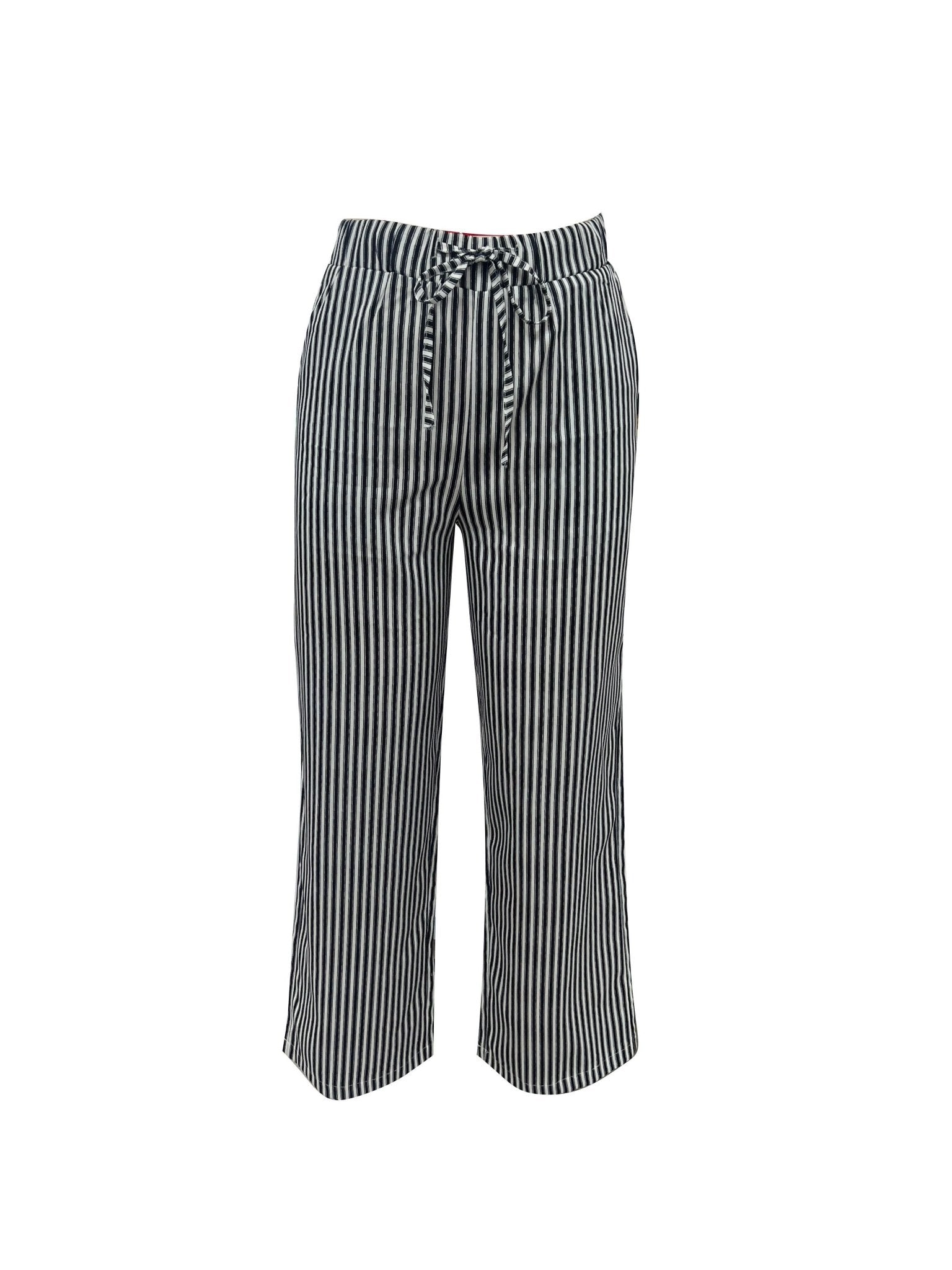 Striped Casual Straight - leg Women's Trousers with Ties - veyora